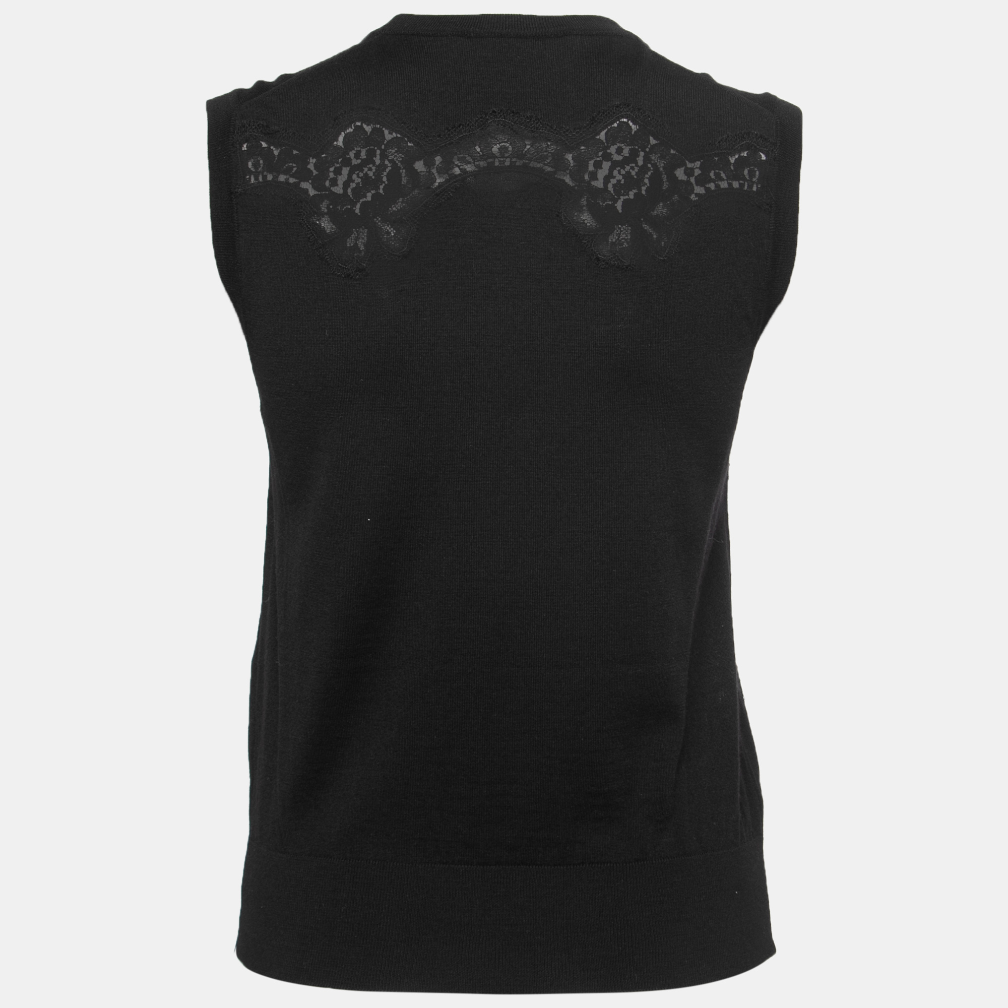 

Dolce & Gabbana Black Lace-Trim Sleeveless Knit Top