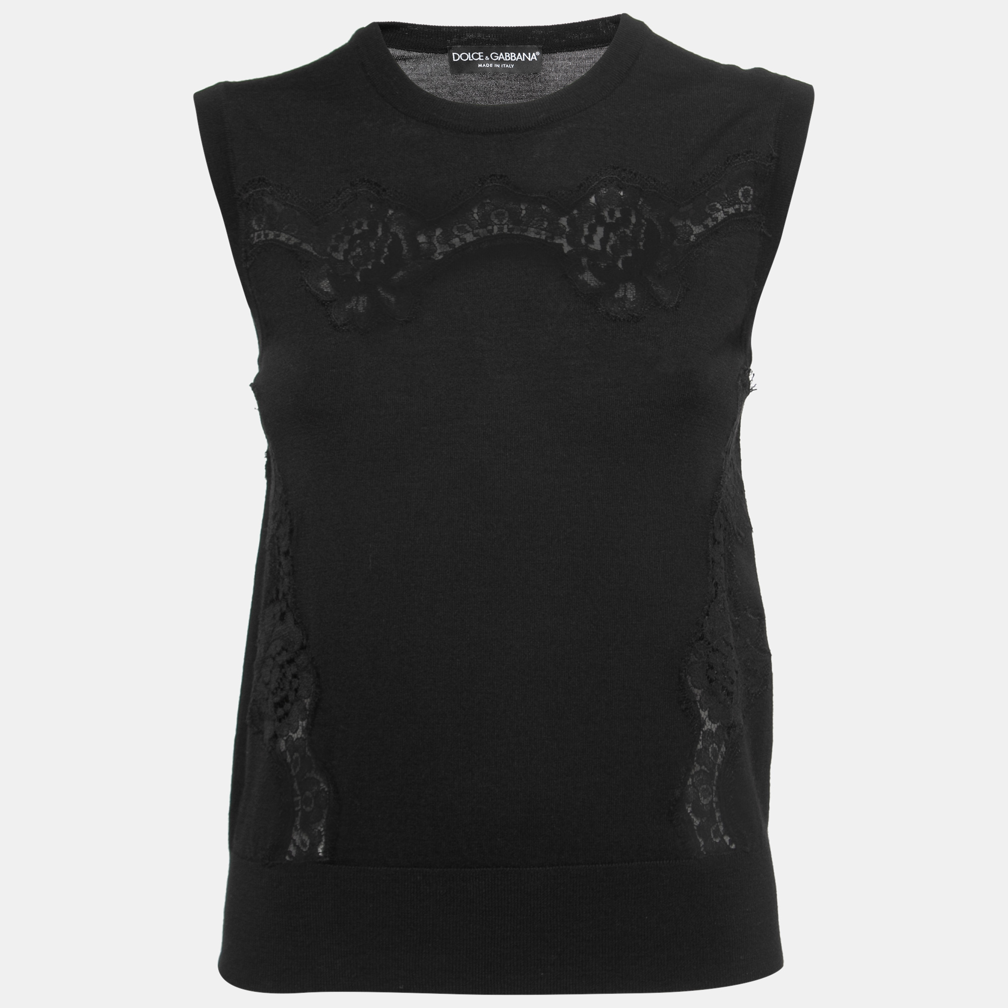 Pre-owned Dolce & Gabbana Black Lace-trim Sleeveless Knit Top M