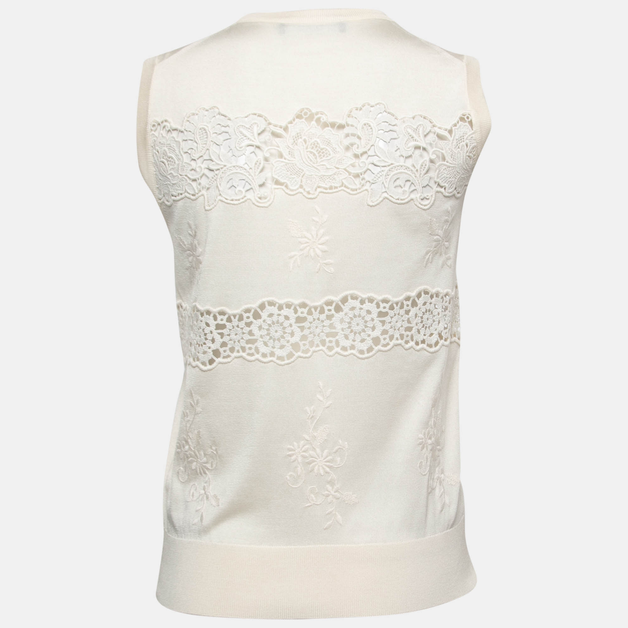 

Dolce & Gabbana Cream Lace-Trim Sleeveless Knit Top