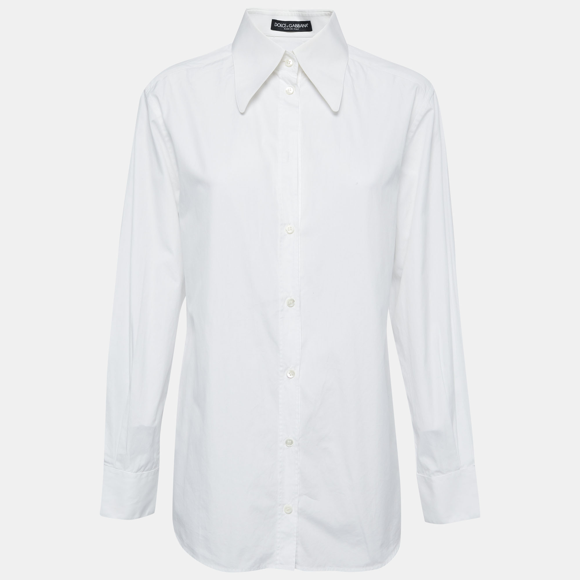 Pre Owned Dolce & Gabbana White Cotton Blend Button Front Shirt M