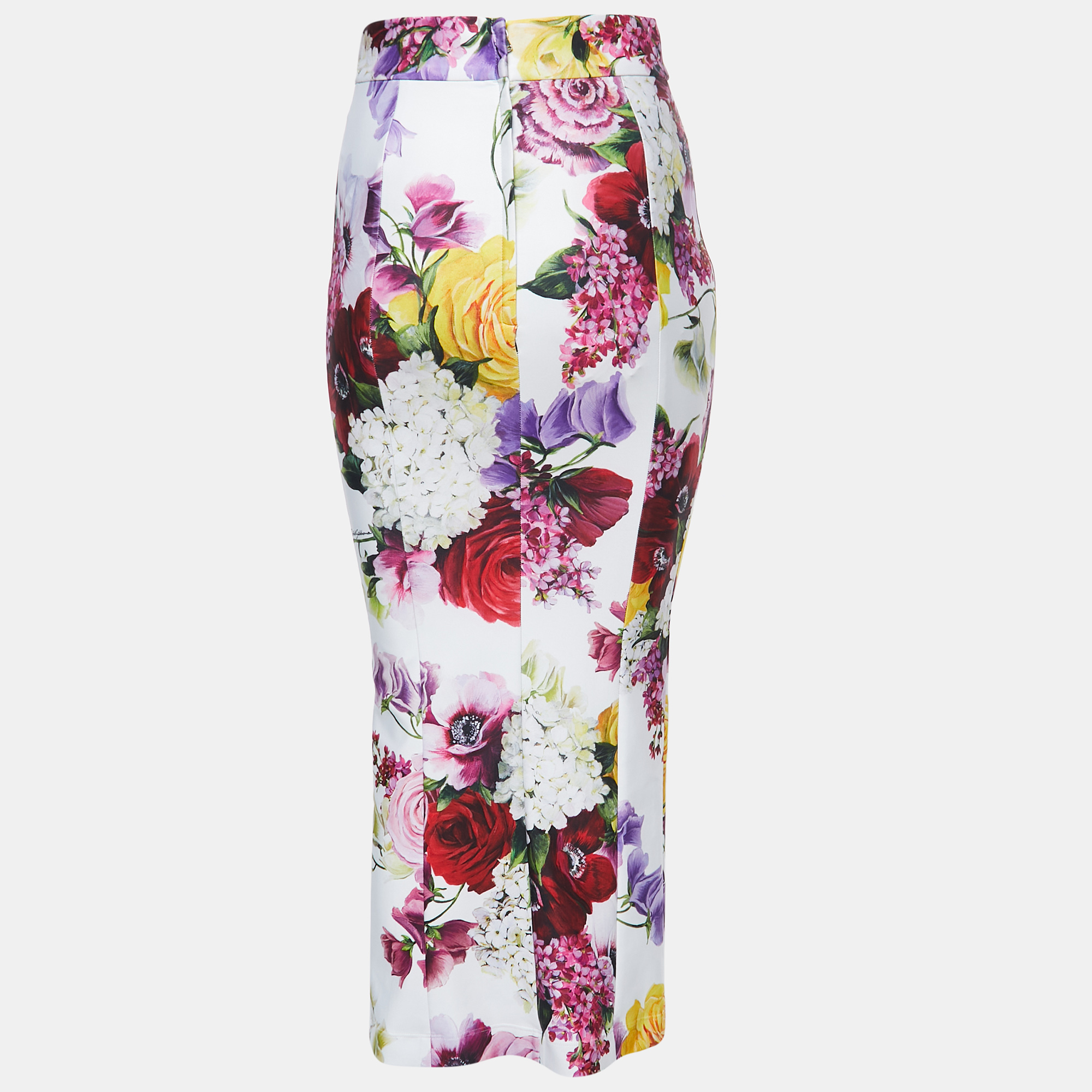 

Dolce & Gabbana White Floral Printed Jersey Pencil Midi Skirt