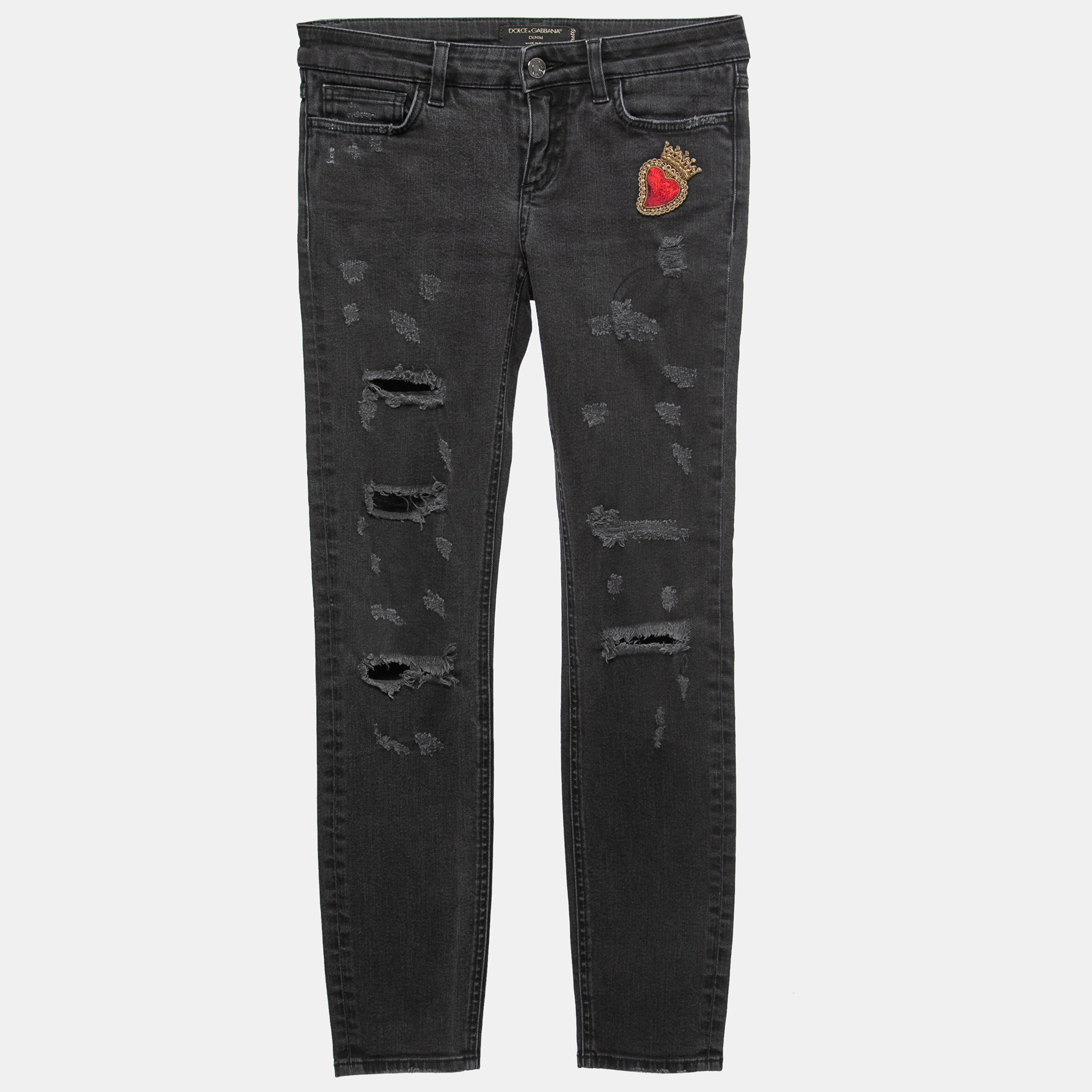 Pre-owned Dolce & Gabbana Dark Grey Denim Sacred Heart Detail Pretty Fit Jeans Xs Waist 27"