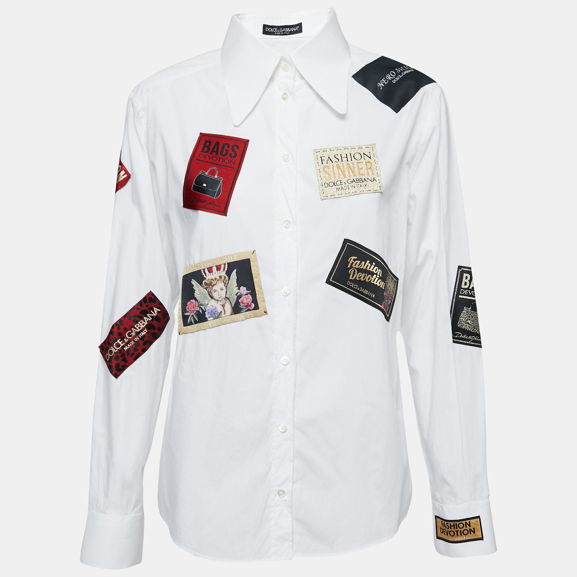 Dolce & Gabbana White Cotton Patch Button Down Shirt M Dolce & Gabbana | TLC