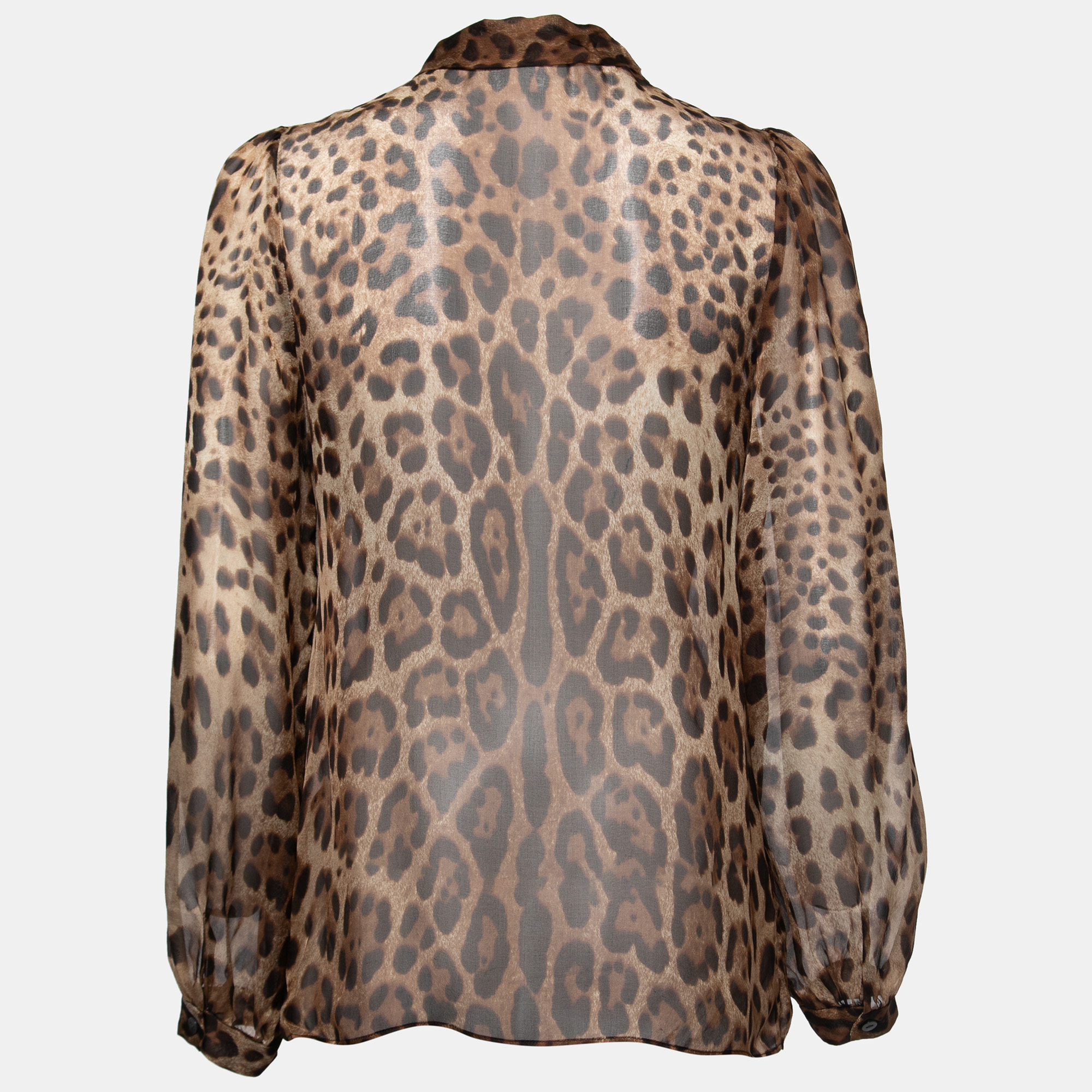 

Dolce & Gabbana Brown Animal Printed Silk Tie-Neck Blouse