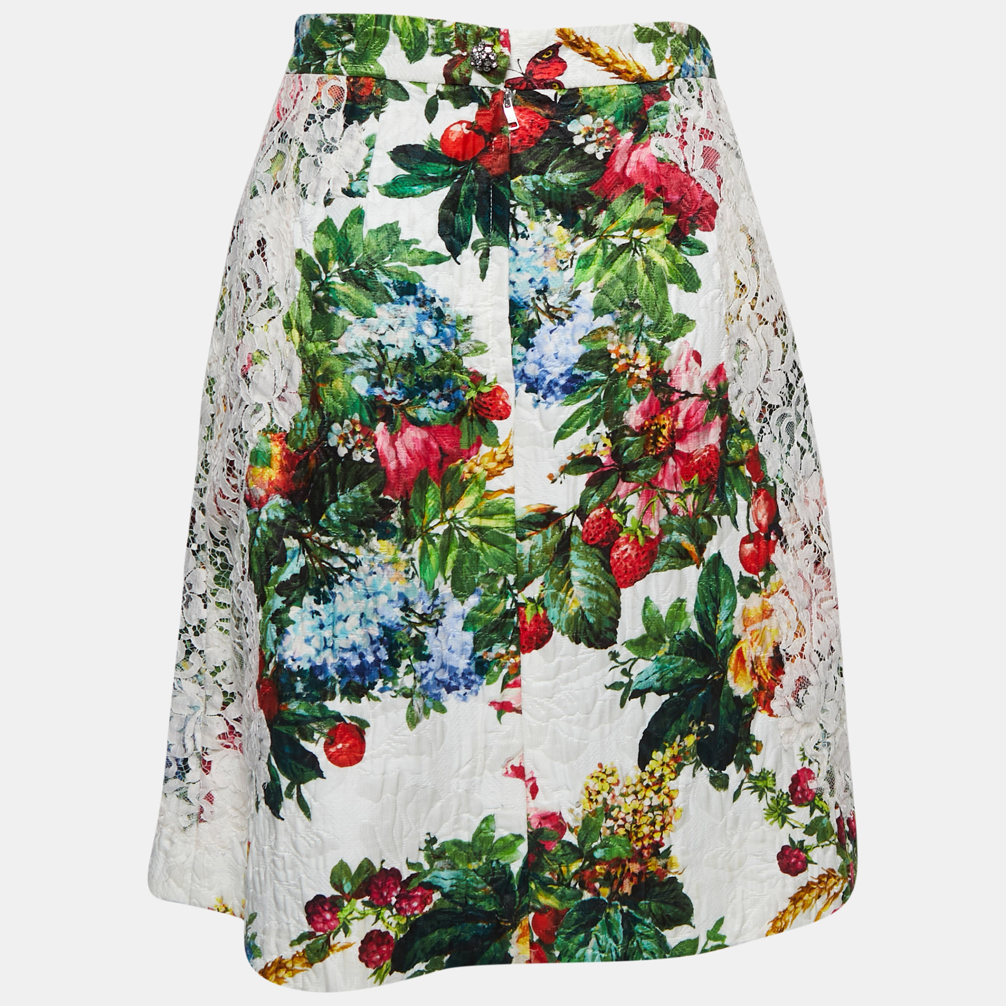 

Dolce & Gabbana White Floral Jacquard Lace-Trimmed Skirt