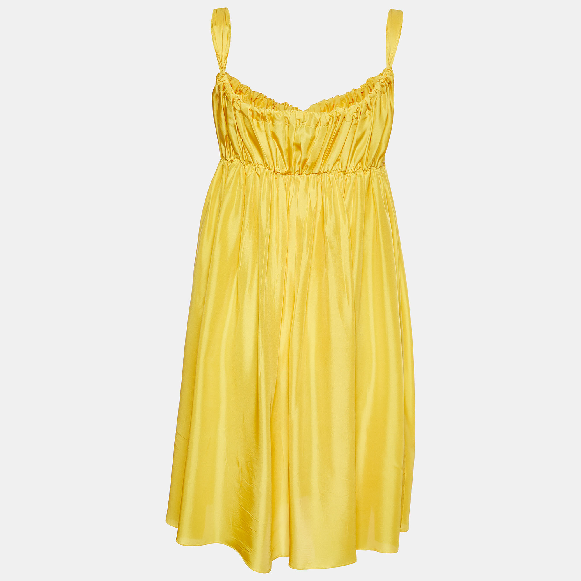 

Dolce & Gabbana Yellow Silk Satin Ruched Sleeveless Mini Dress