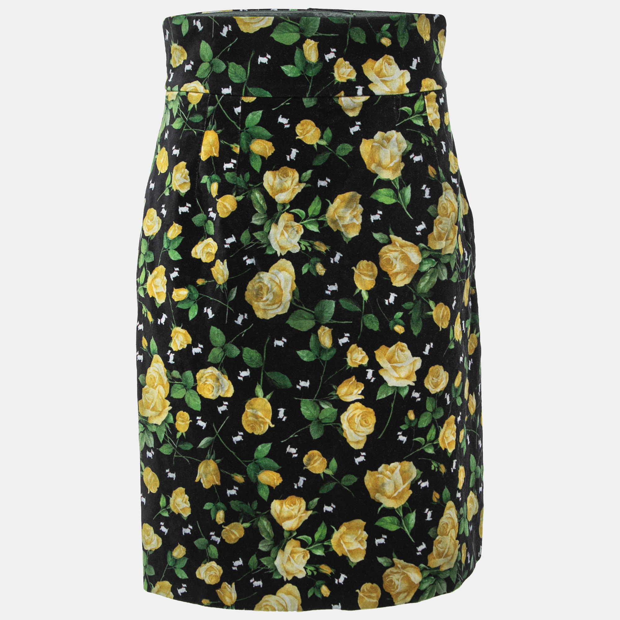 

Dolce & Gabbanna Black Floral Printed Velvet Skirt