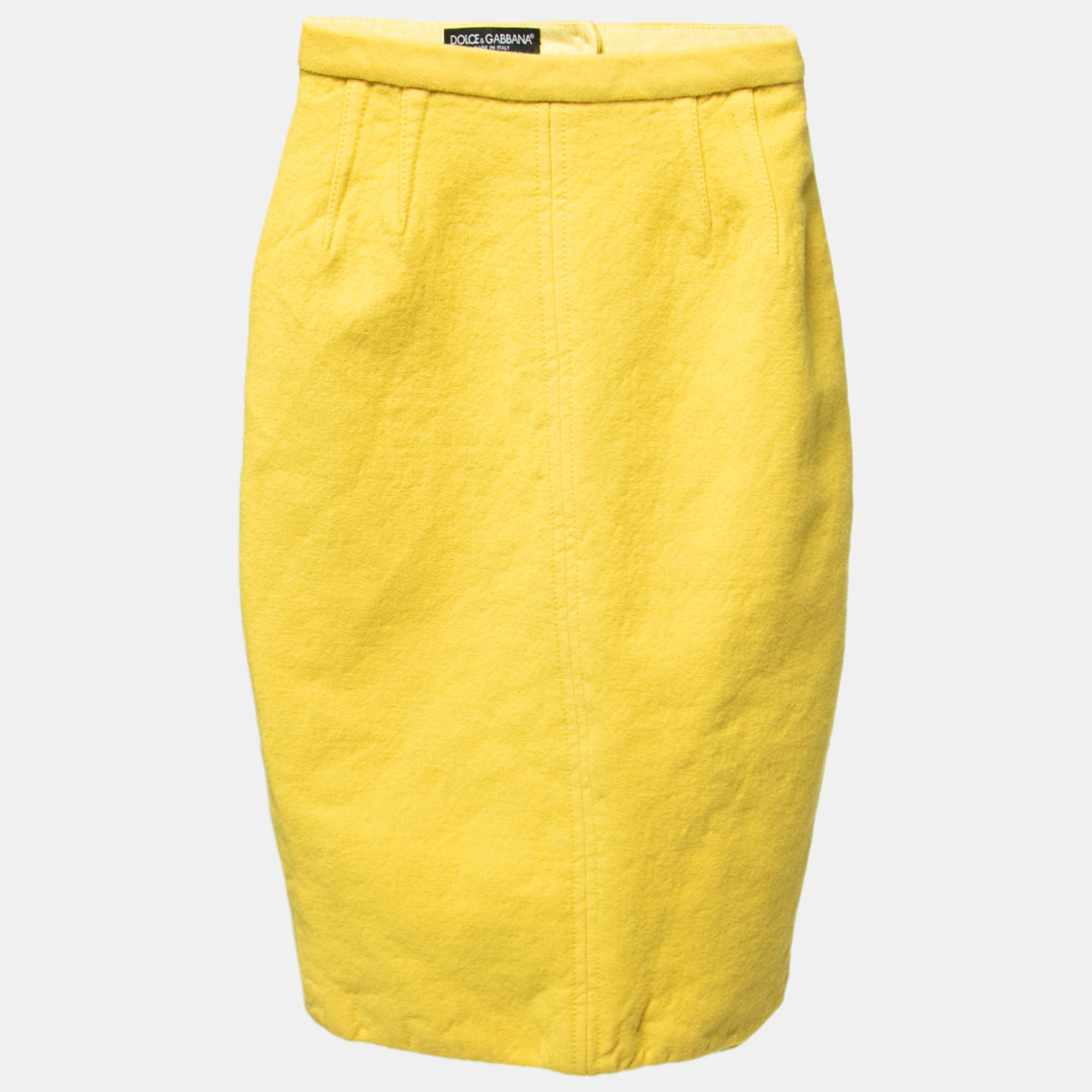 Pre-owned Dolce & Gabbana Yellow Wool Pencil Skirt S