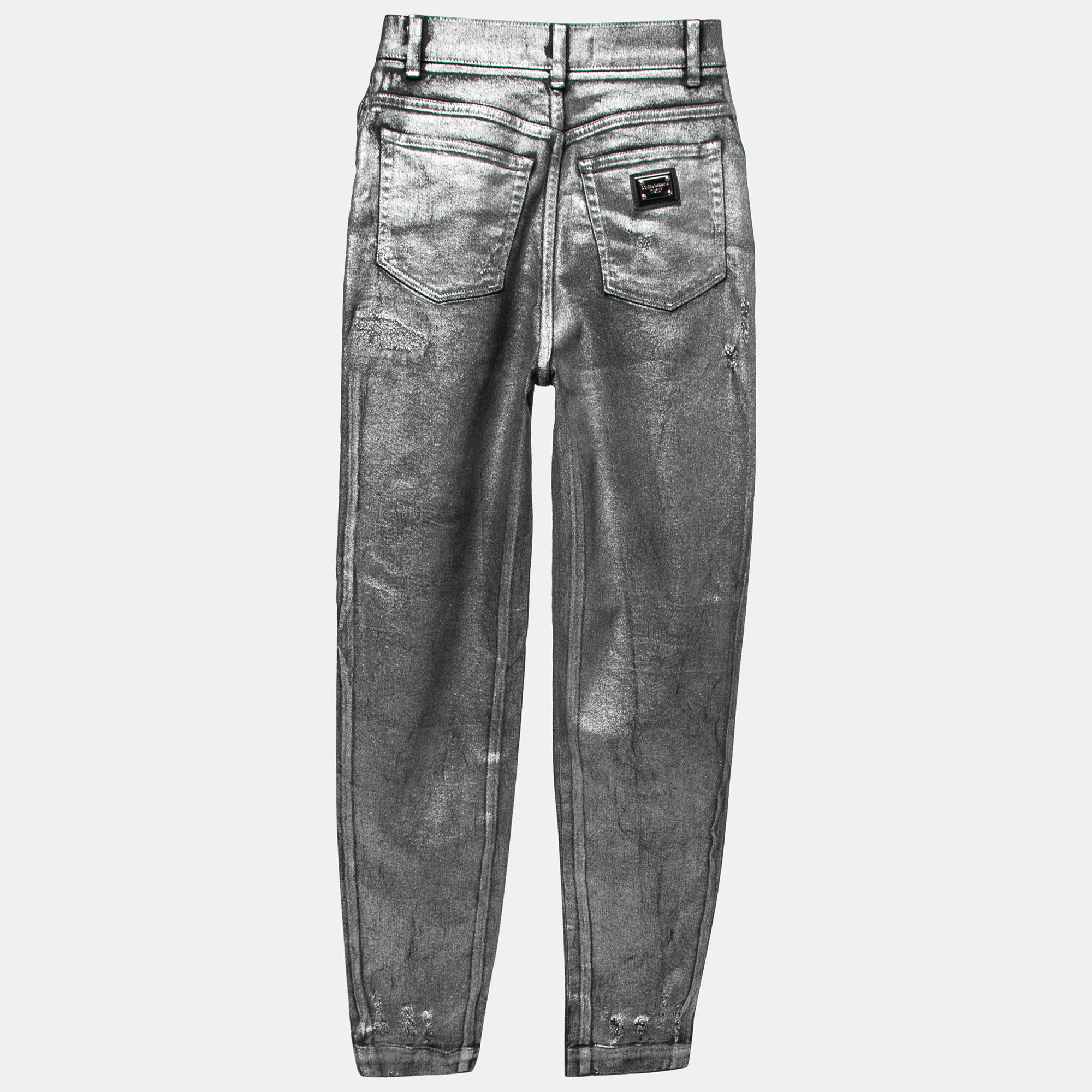 

Dolce & Gabbana Grey Metallic Denim Distressed Amber Jeans