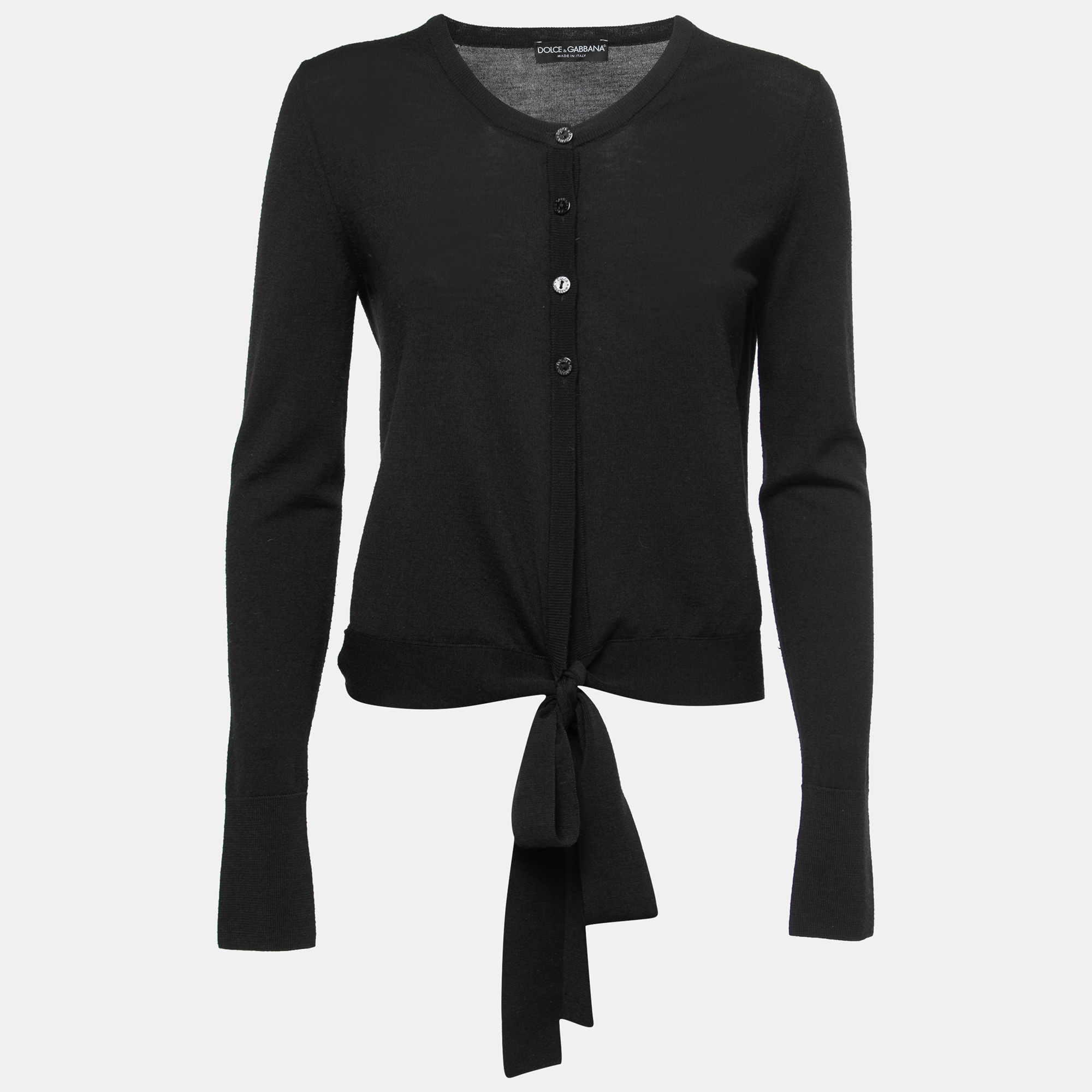 

Dolce & Gabbana Black Wool Tie Front Cardigan