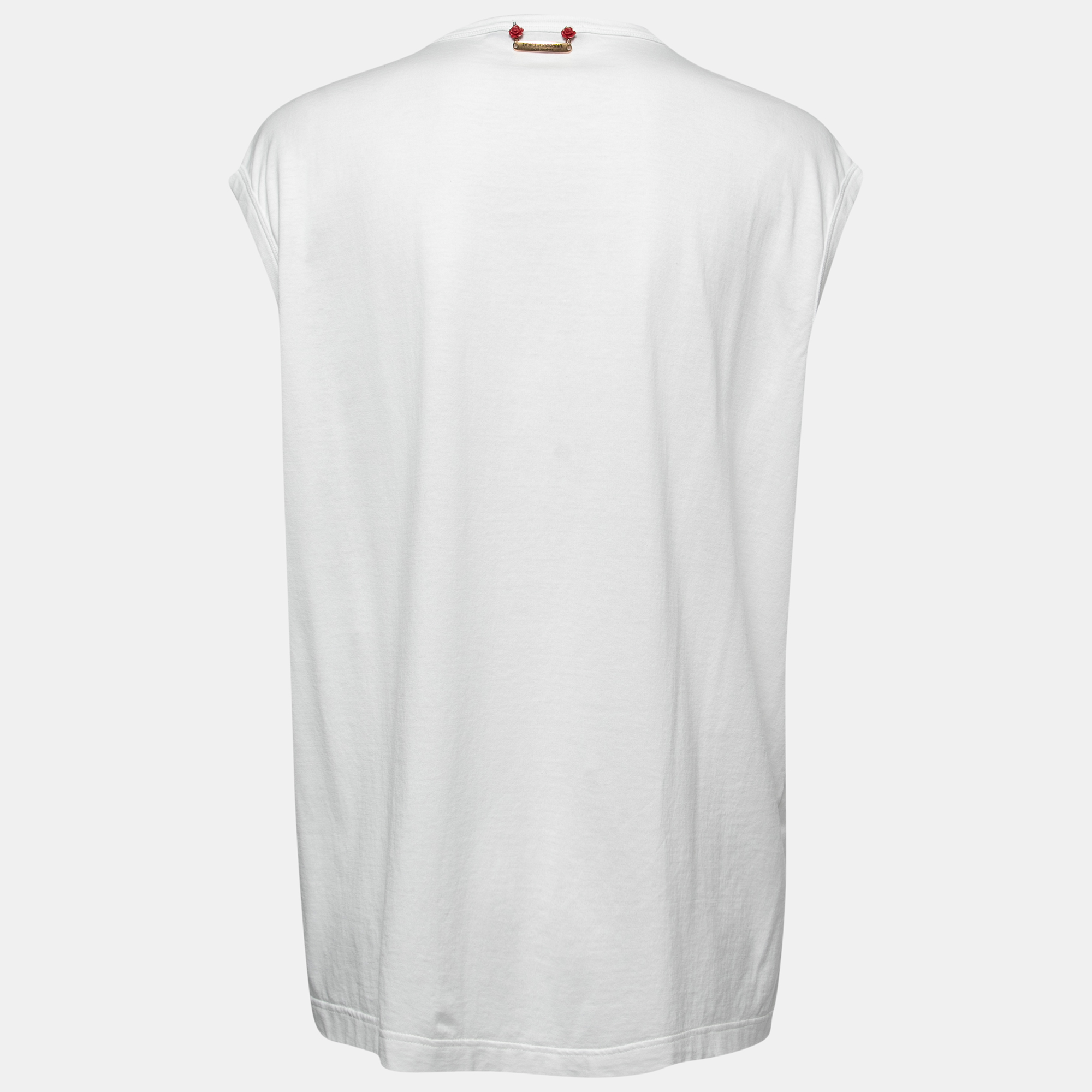 

Dolce & Gabbana White 'amore e Bellezza Print Cotton Sleeveless T-Shirt