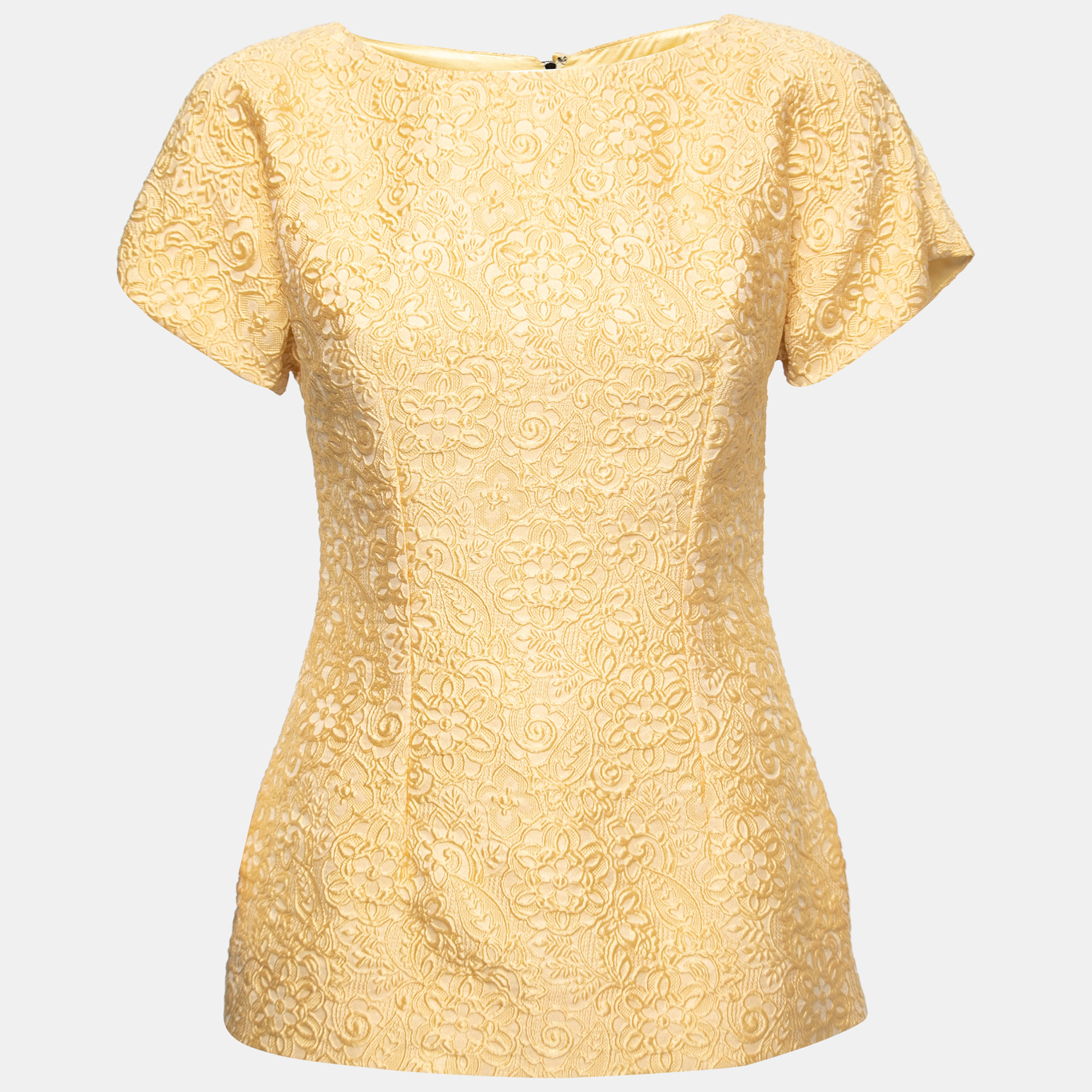 Pre Owned Dolce & Gabbana Yellow Ochre Embossed Jacquard Blouse S