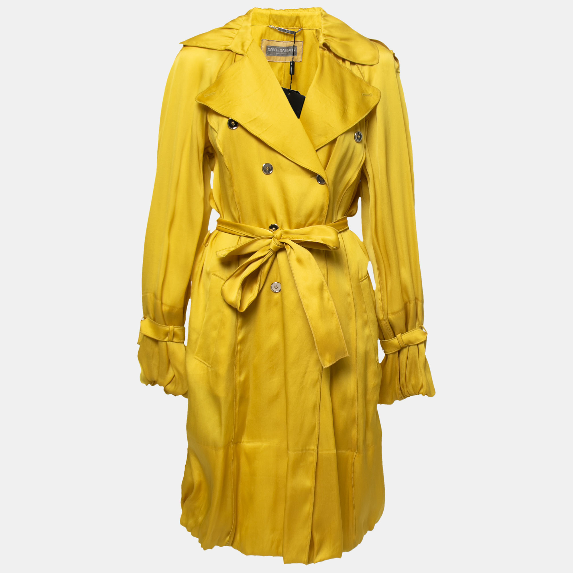 

Dolce & Gabbana Yellow Silk Belted Trench Coat M