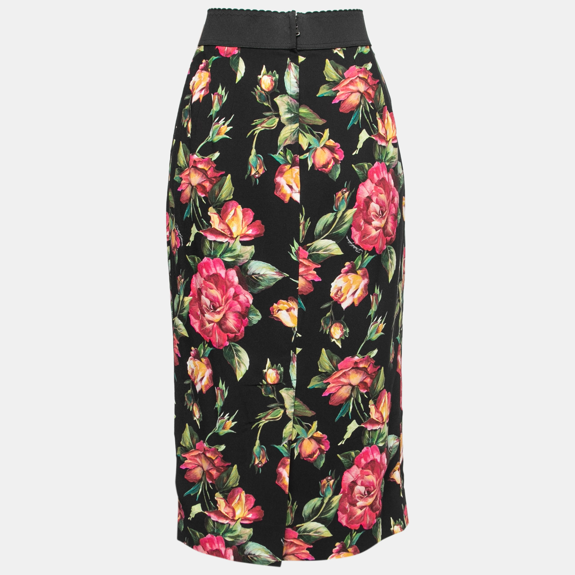 

Dolce & Gabbana Black Floral Print Crepe Pencil Skirt