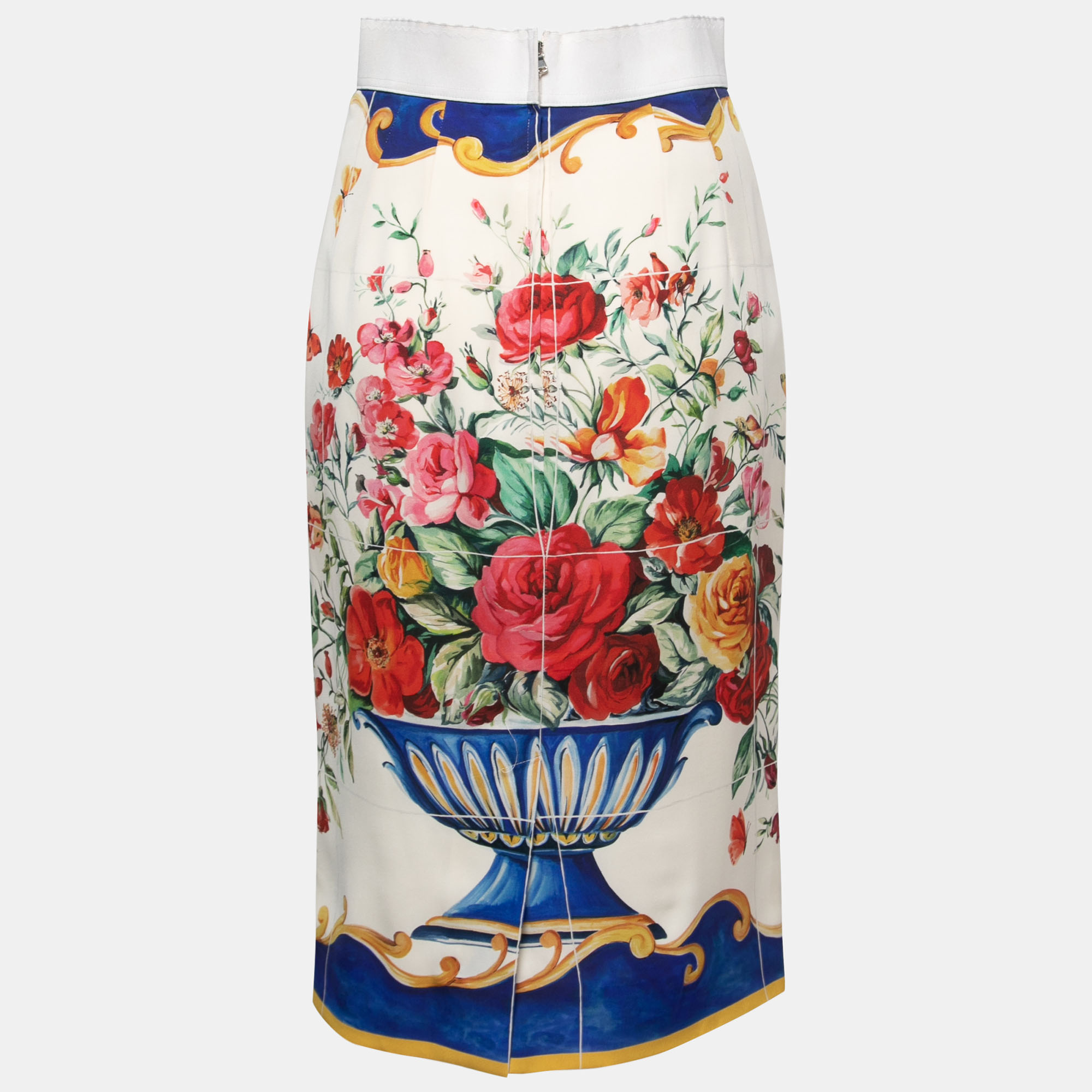 

Dolce & Gabbana Multicolor Floral Vase Print Silk Midi Skirt