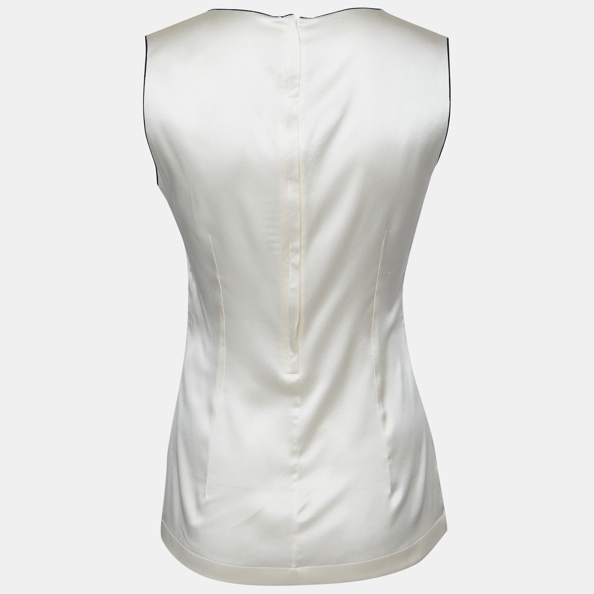 

Dolce & Gabbana Cream Silk Satin Flower Detail Tank Top