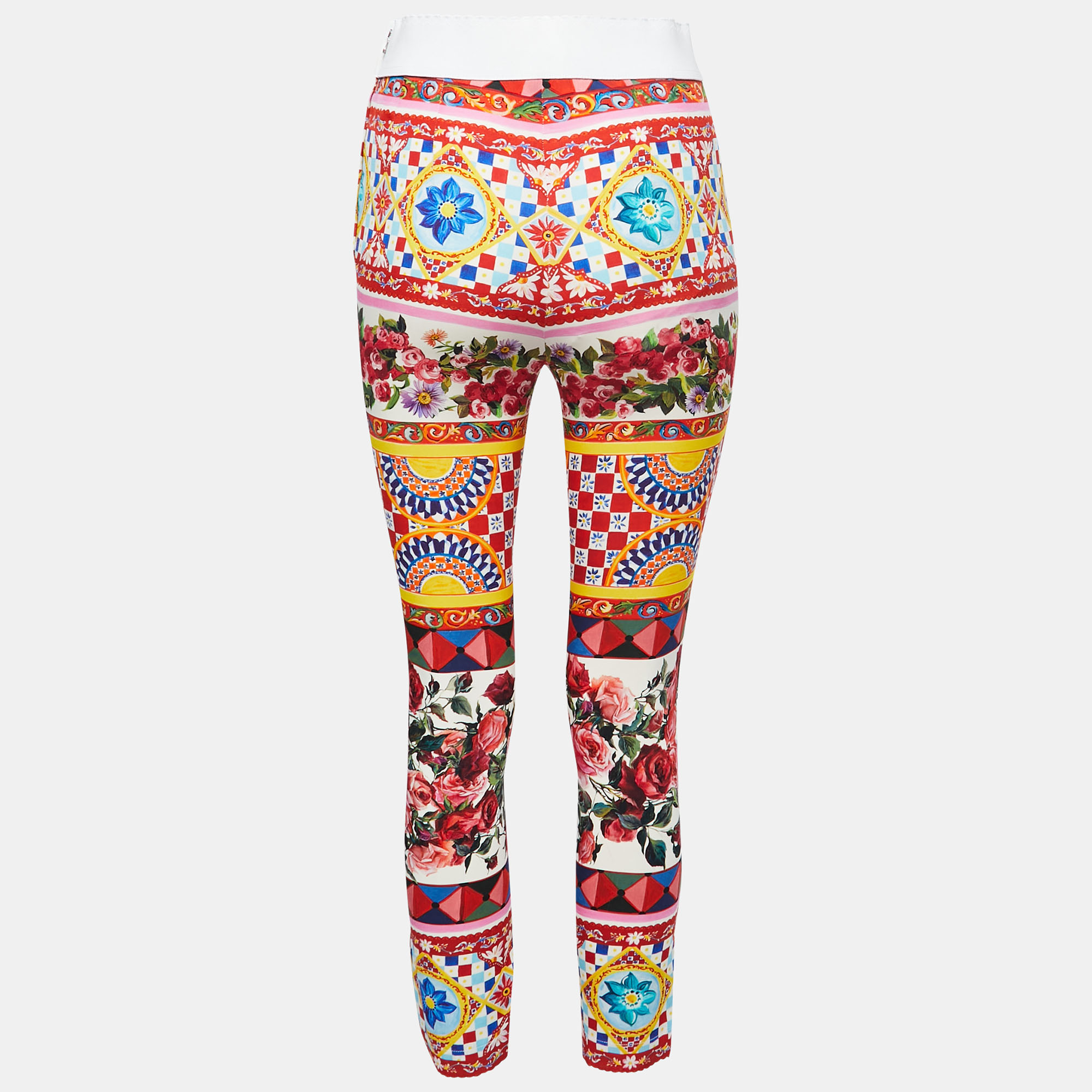 

Dolce & Gabbana Multicolor Mambo Print Silk Slim Fit Trousers