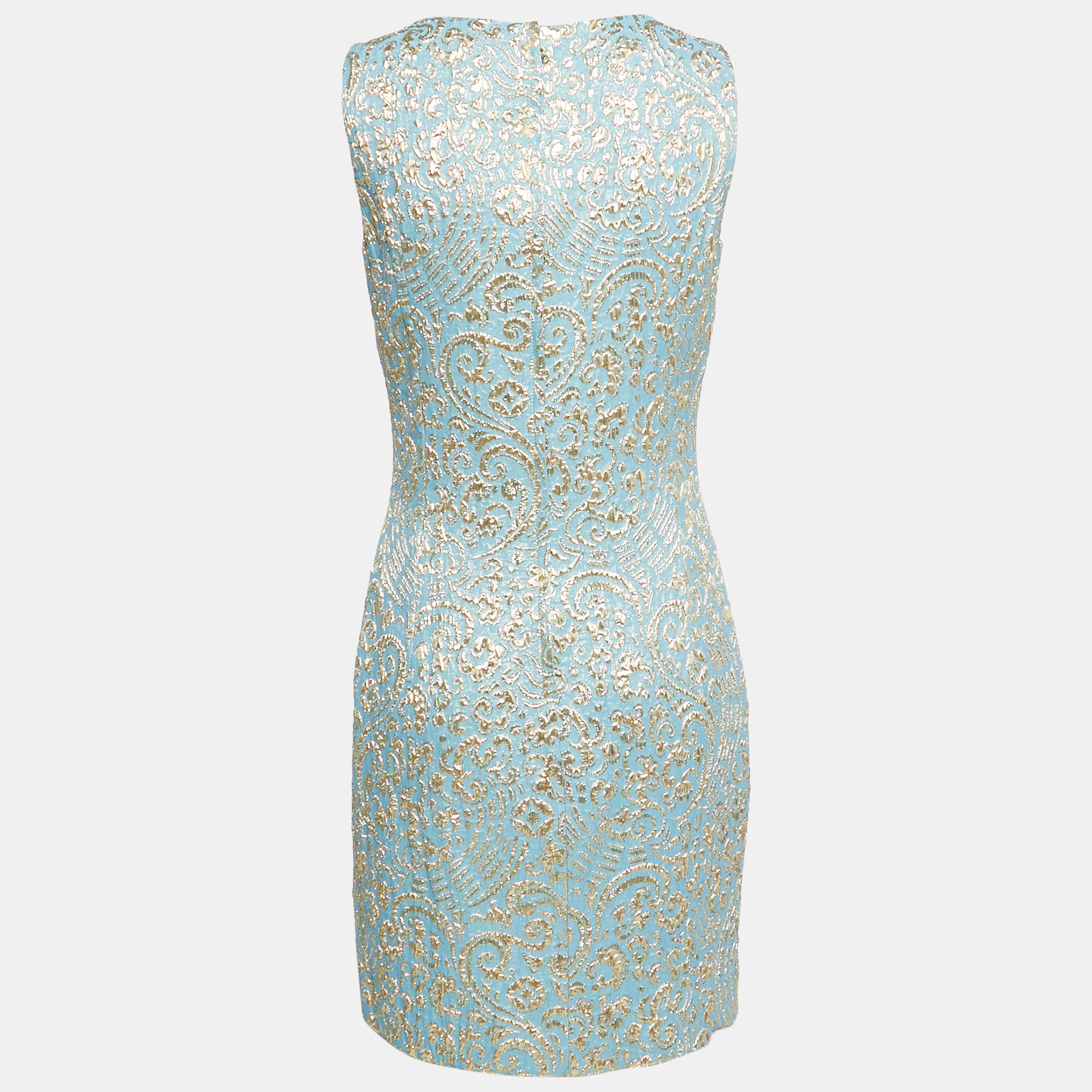 

Dolce & Gabbana Blue & Gold Jacquard Silk Sleeveless Dress