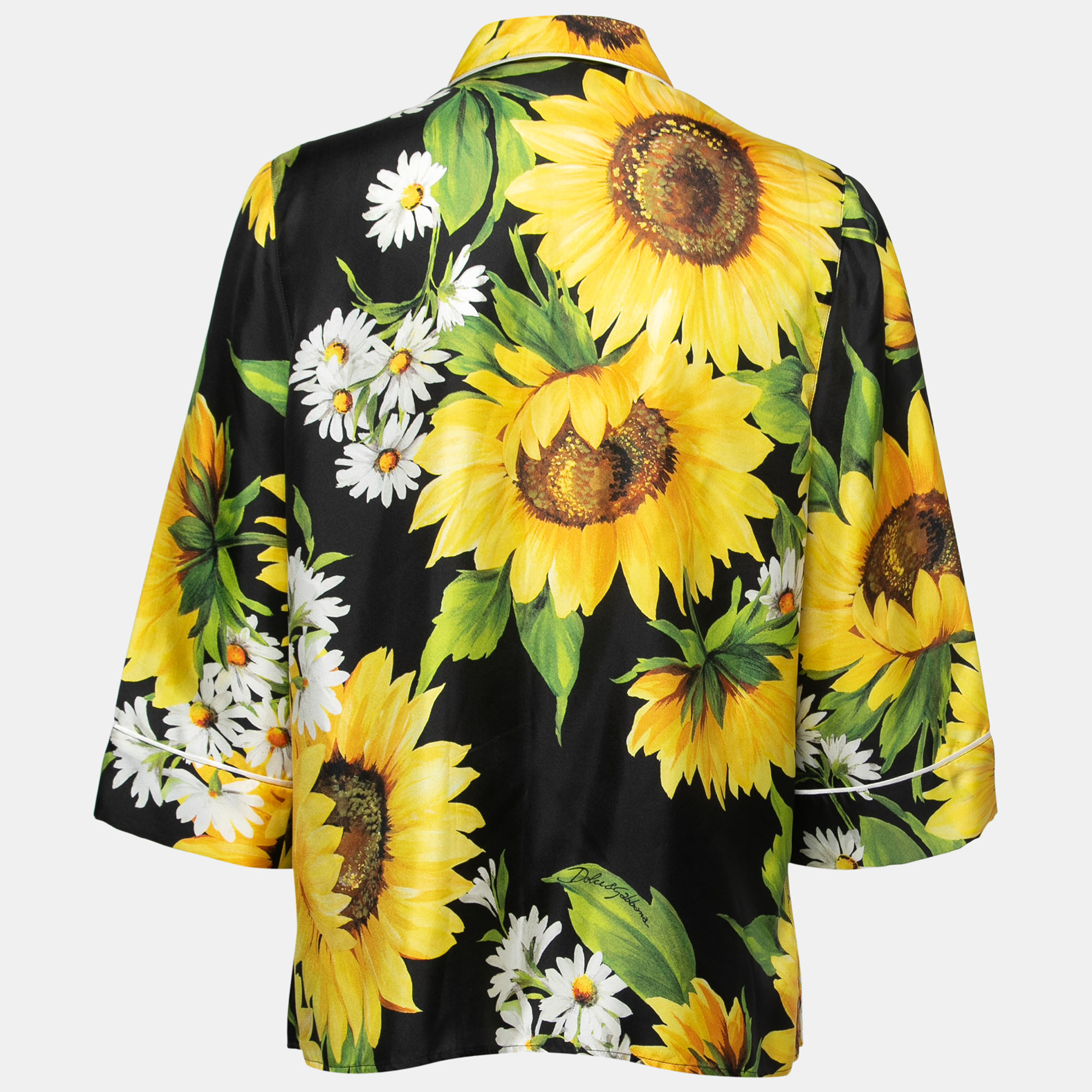 

Dolce & Gabbana Black Sunflower Printed Silk Pajama Shirt