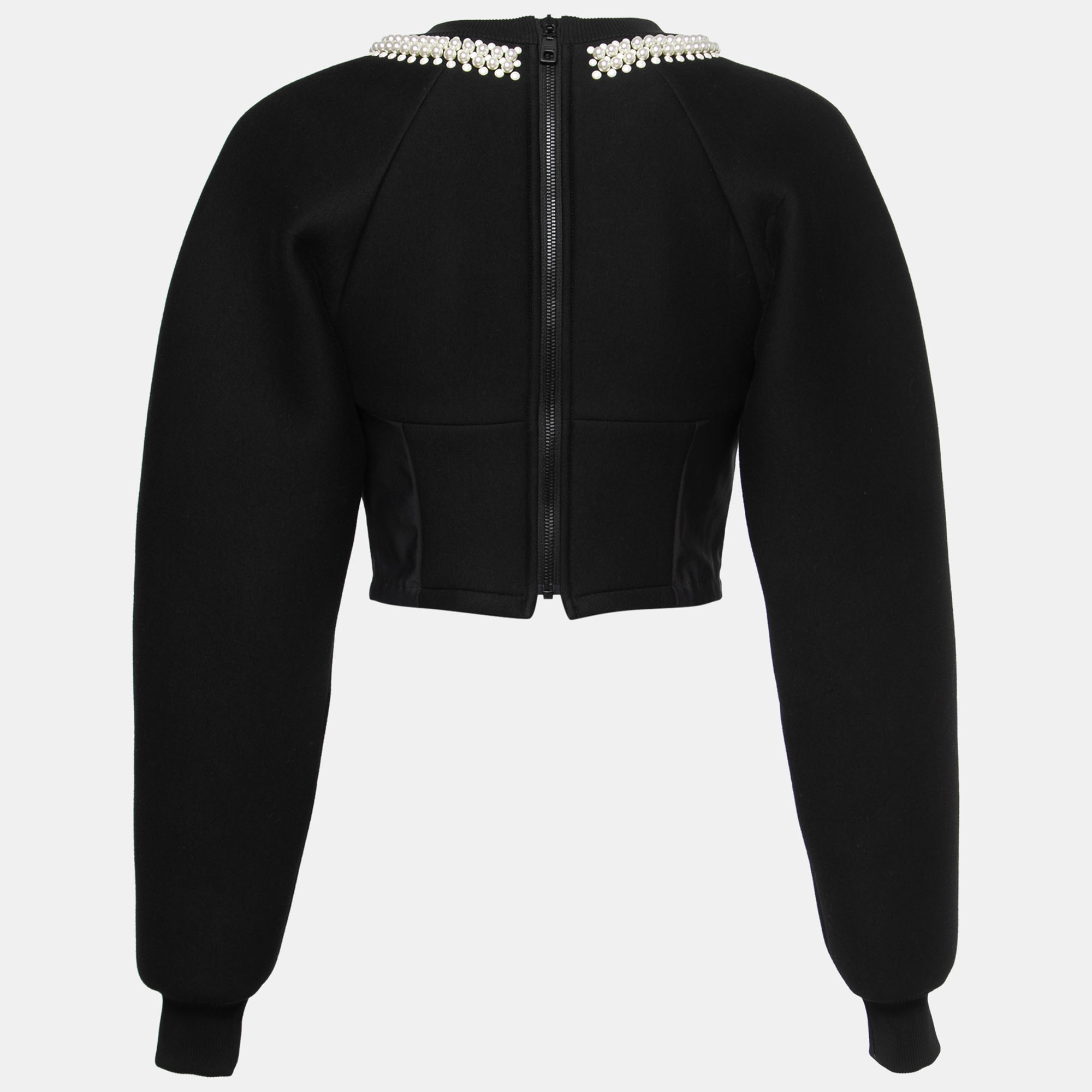 

Dolce & Gabbana Black Neoprene Pearl Beaded Corset Cropped Sweatshirt