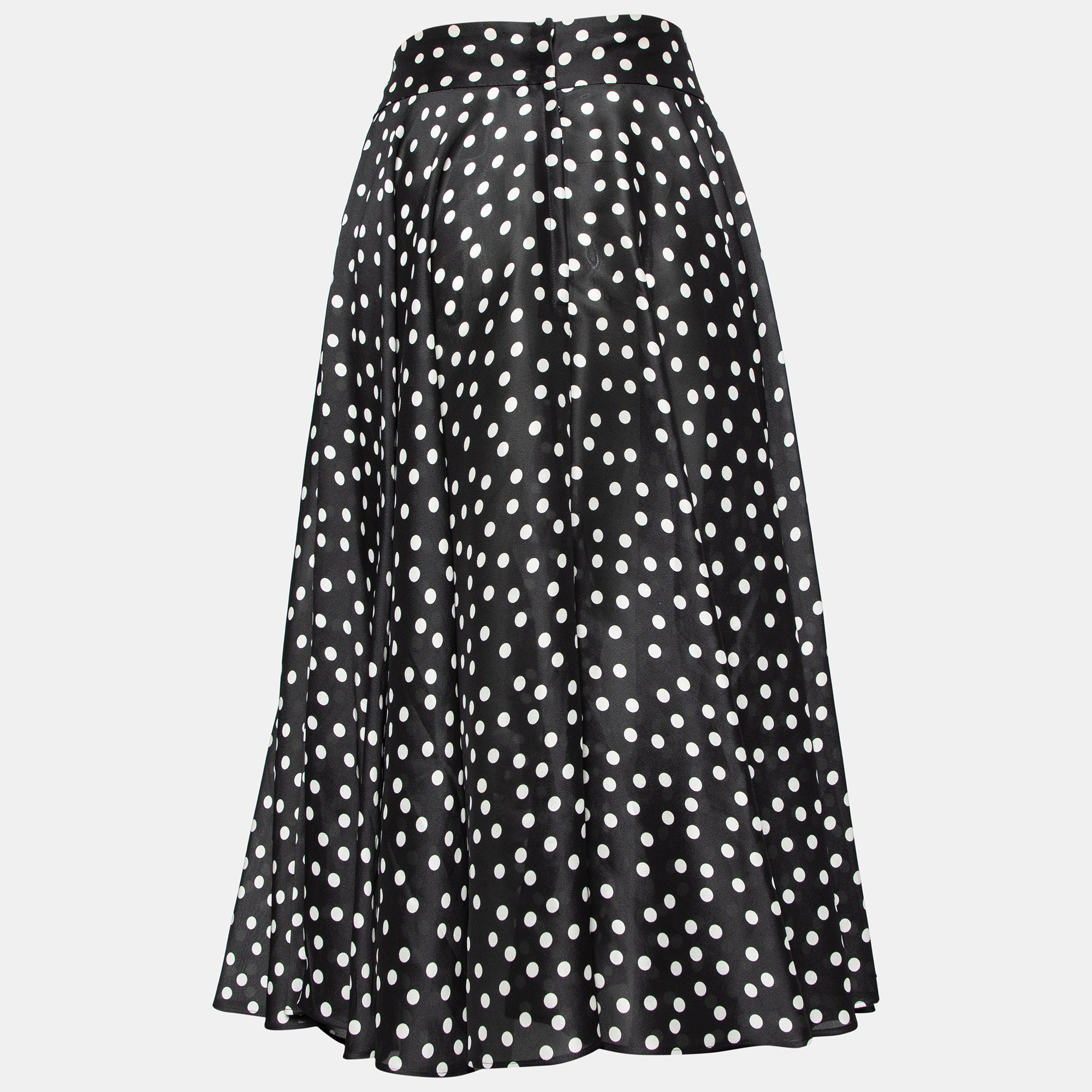 

Dolce & Gabbana Monochrome Silk Polka Dot Flared Skirt, Black