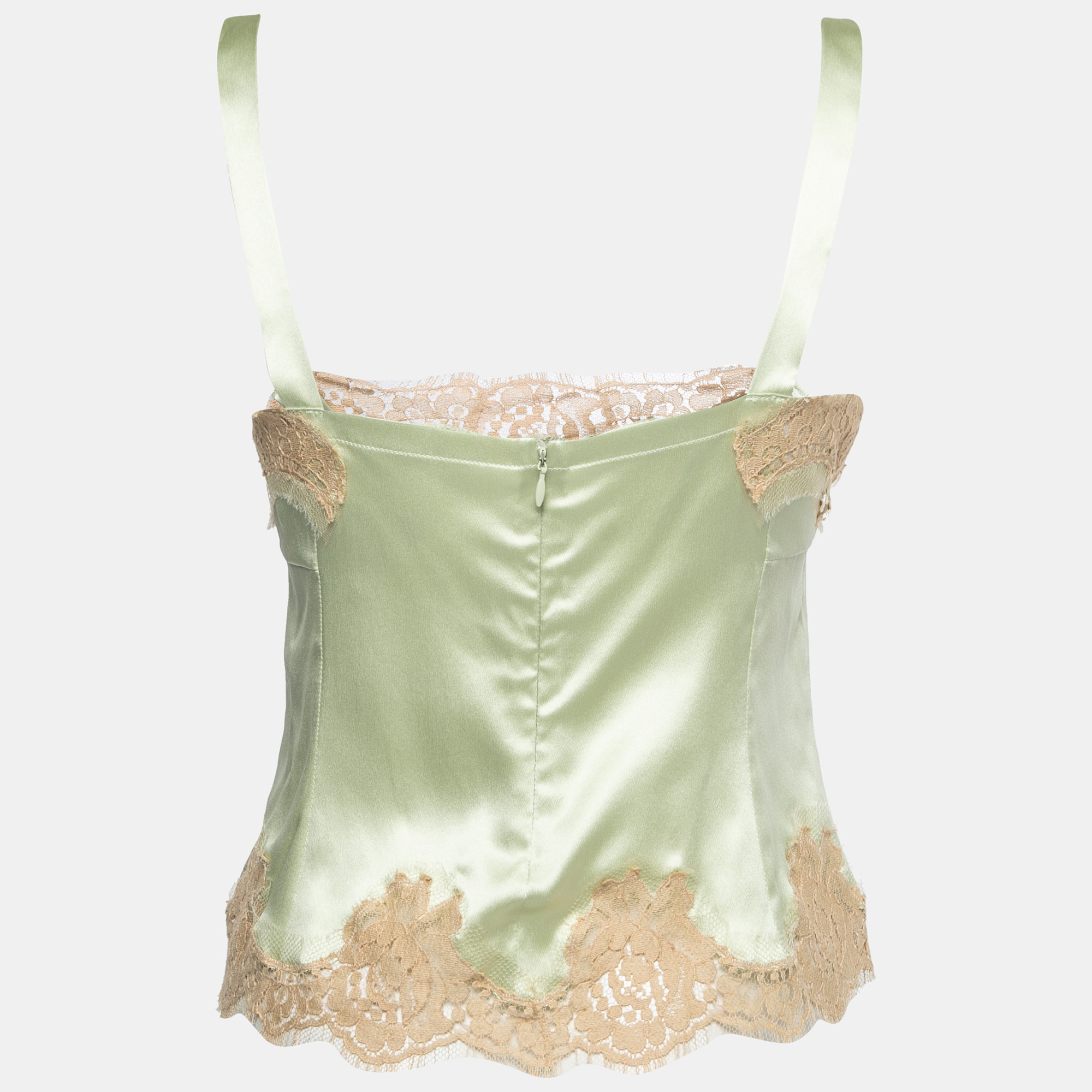 

Dolce & Gabbana Green Silk Lace Trimmed Camisole Top