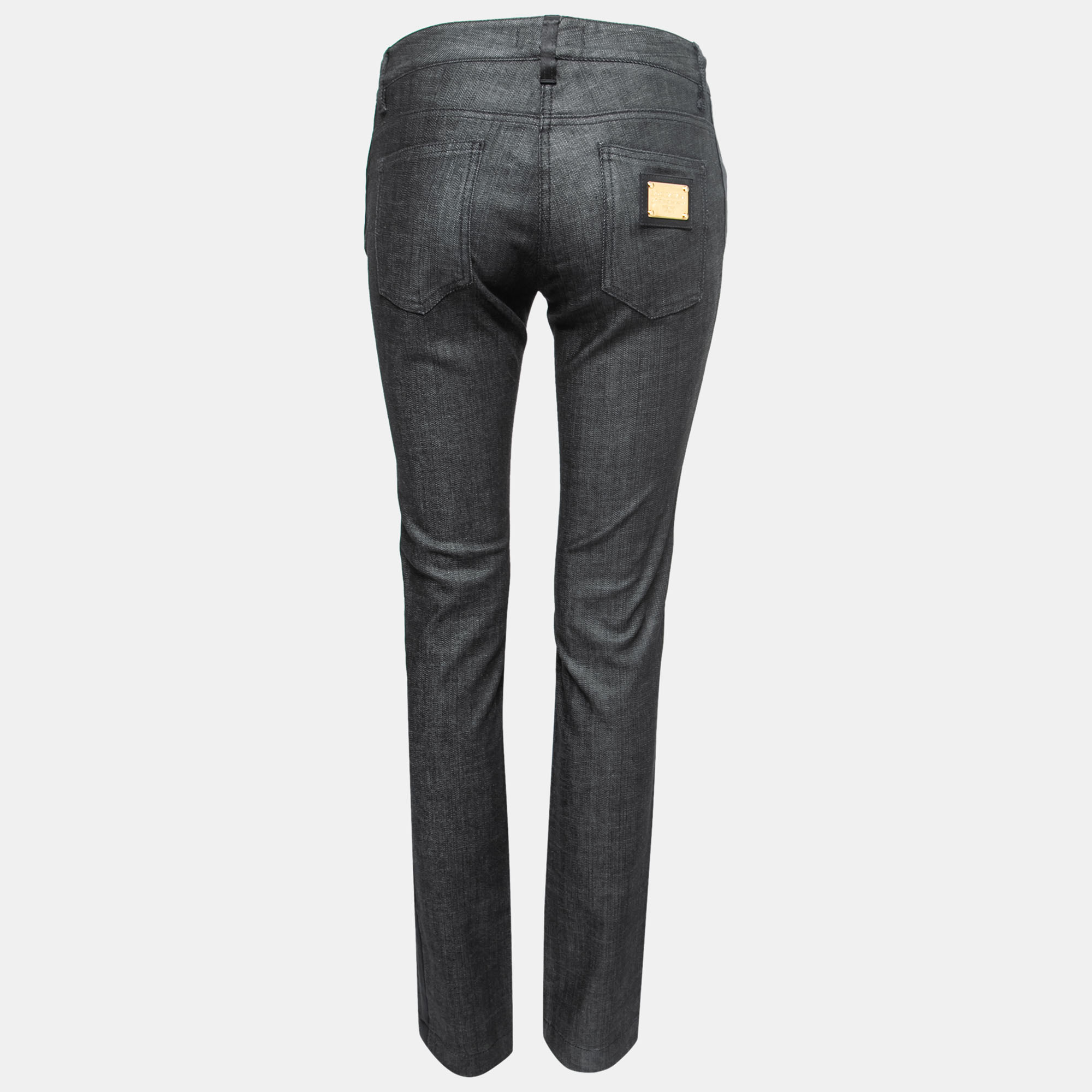 

Dolce & Gabbana Black Denim Satin Stripe Detail Jeans  Waist 27