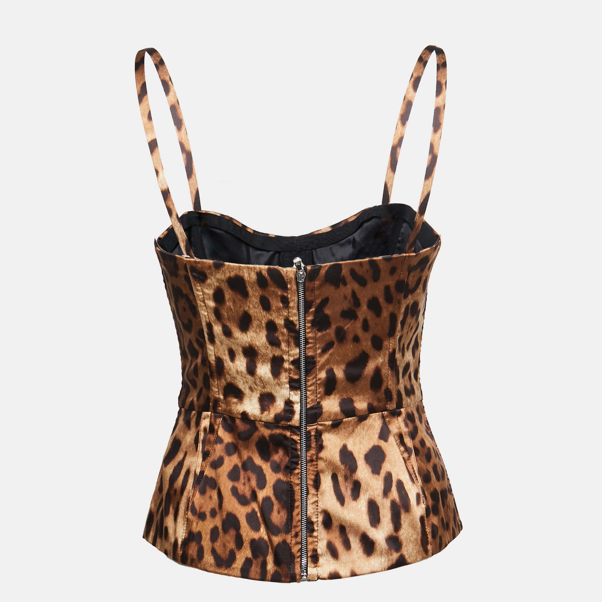 

Dolce & Gabbana Brown Leopard Print Satin Silk Corset Top
