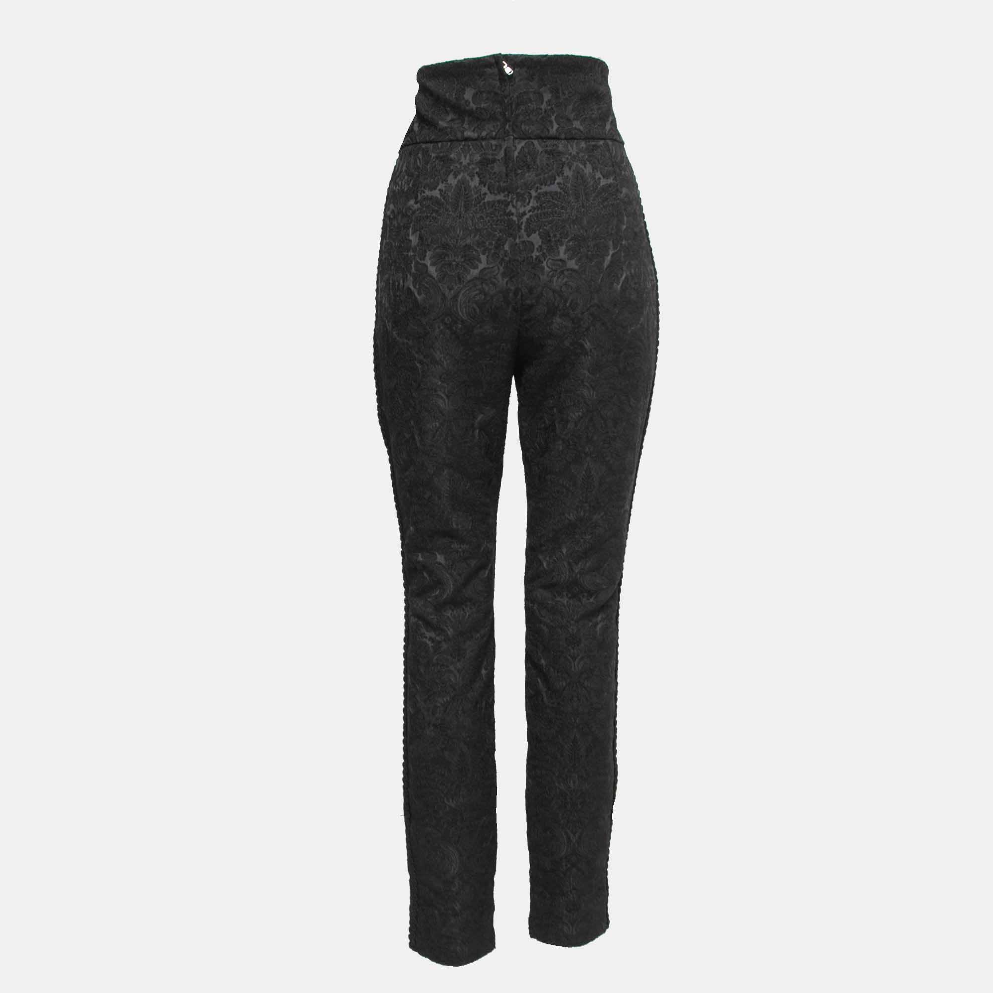 

Dolce & Gabbana Black Floral Jacquard Lace Trim Formal Pants