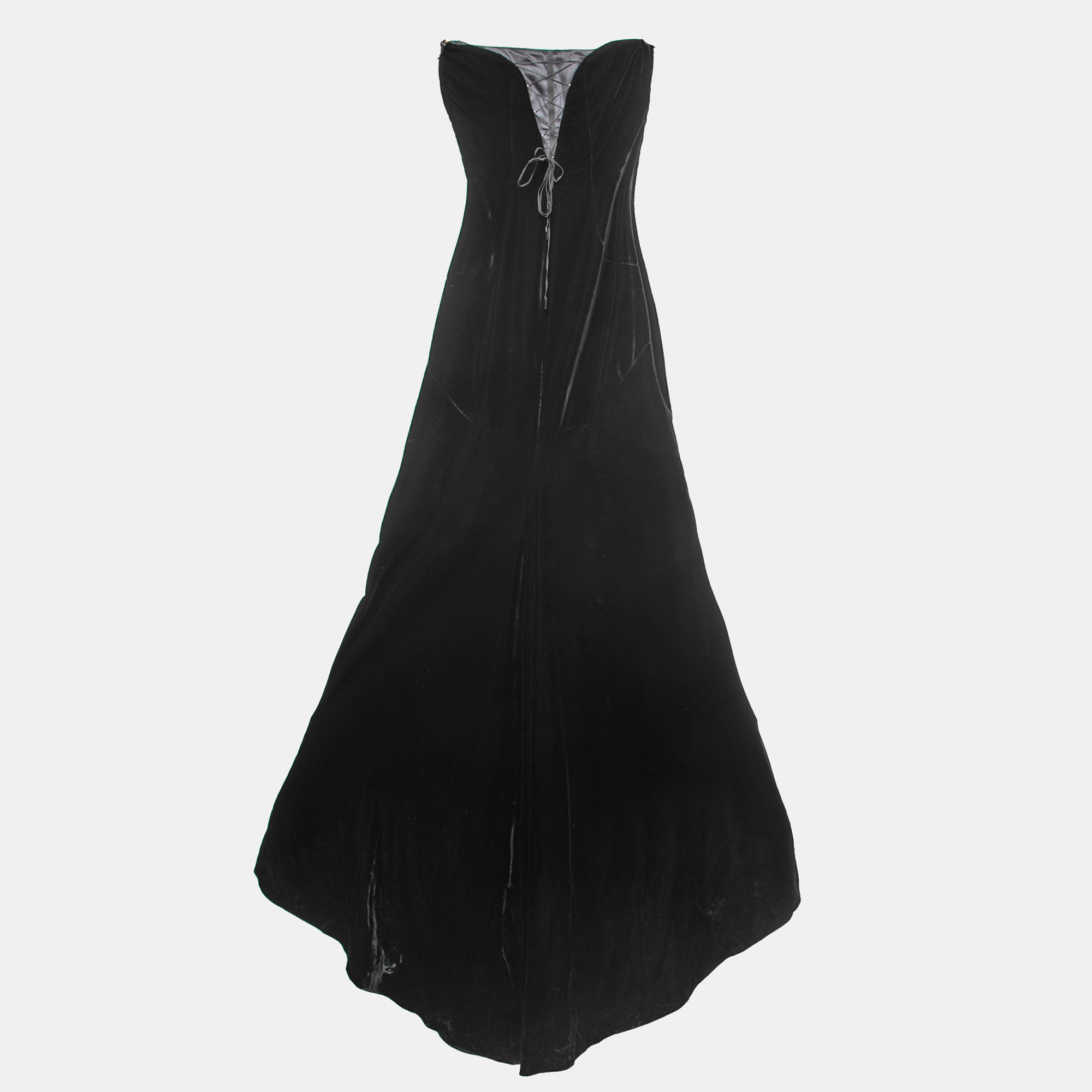 

Dolce & Gabbana Black Velvet Corset Detail Strapless Asymmetrical Long Dress