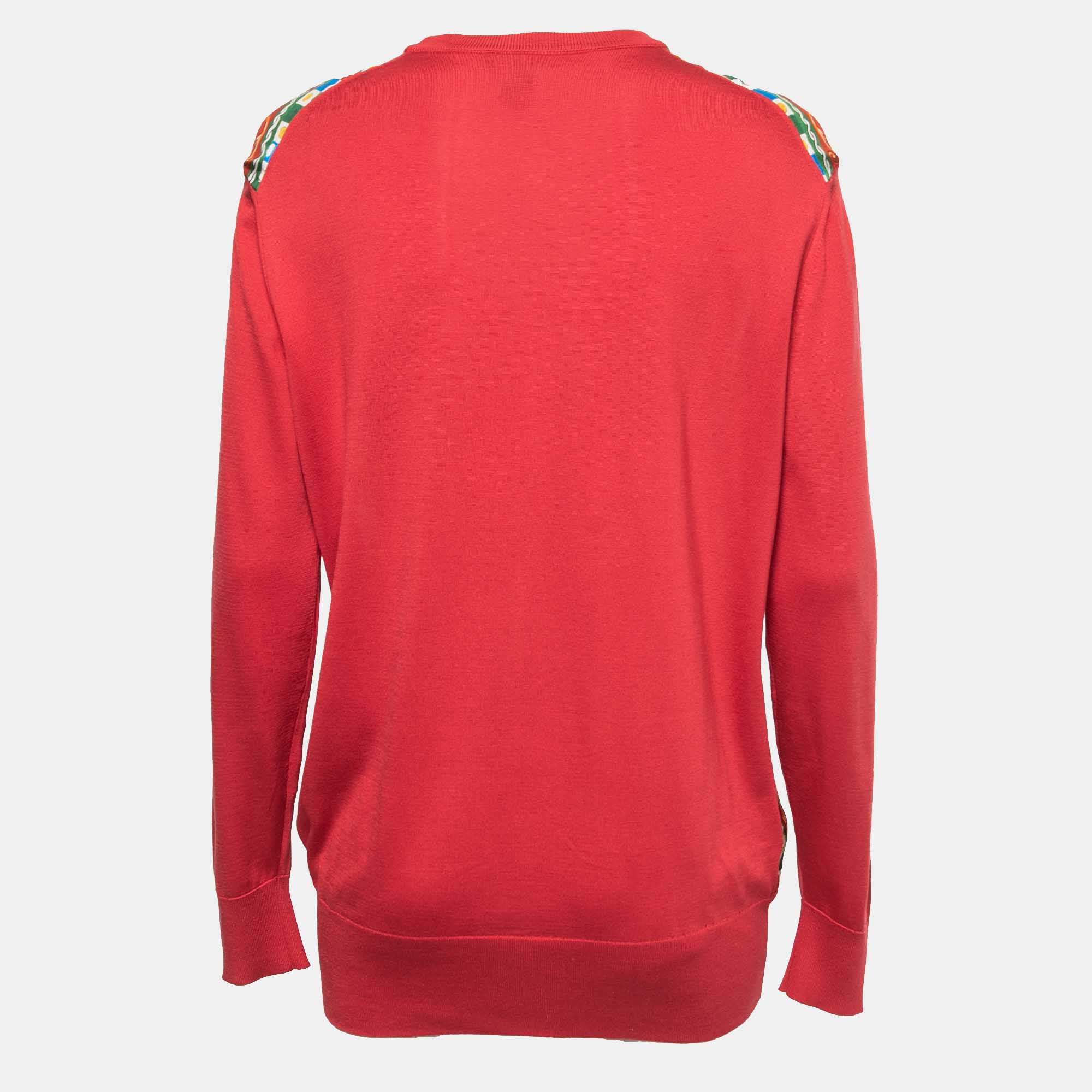 

Dolce & Gabbana Red Printed Silk & Knit Pullover