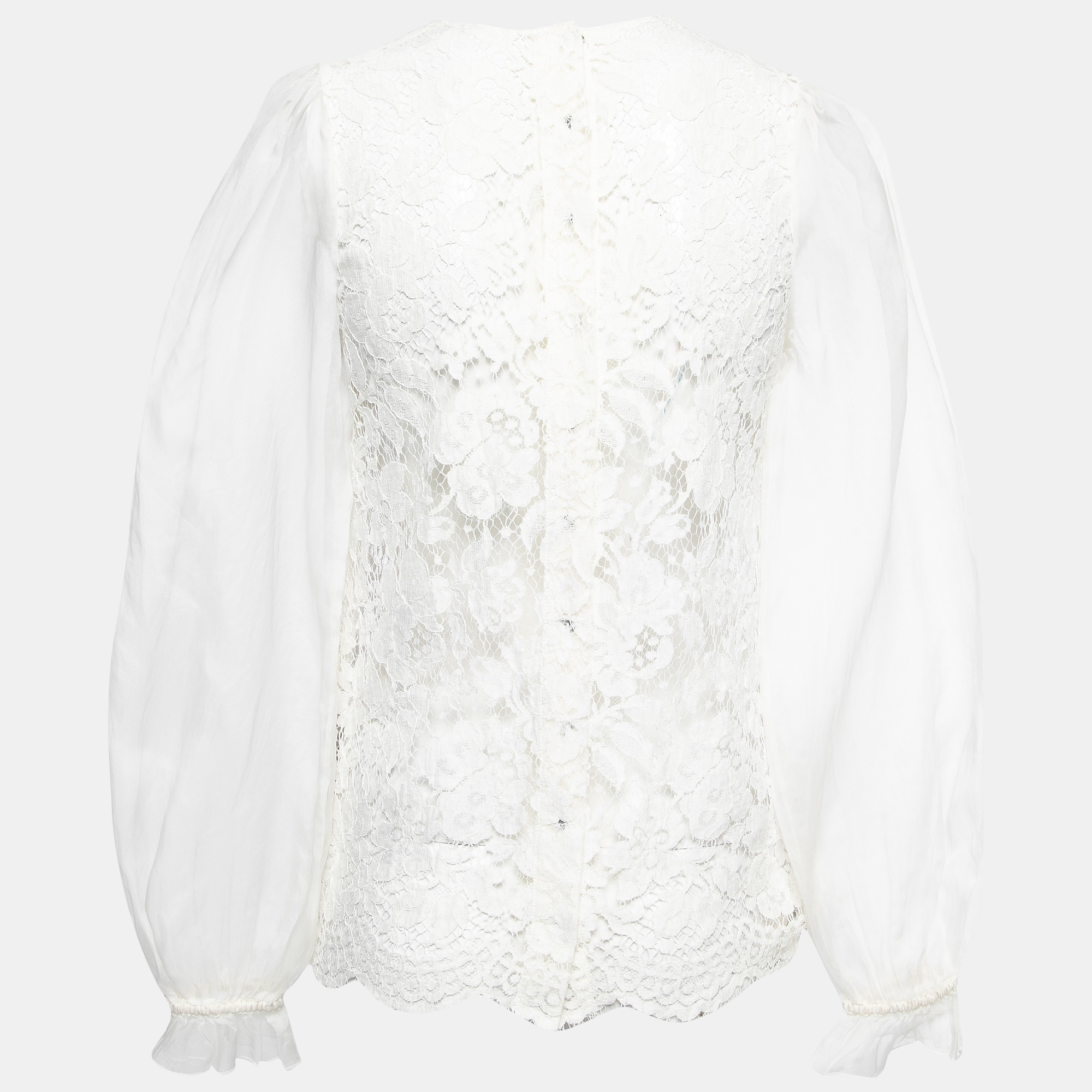 

Dolce & Gabbana White Lace and Organza Long Sleeve Top