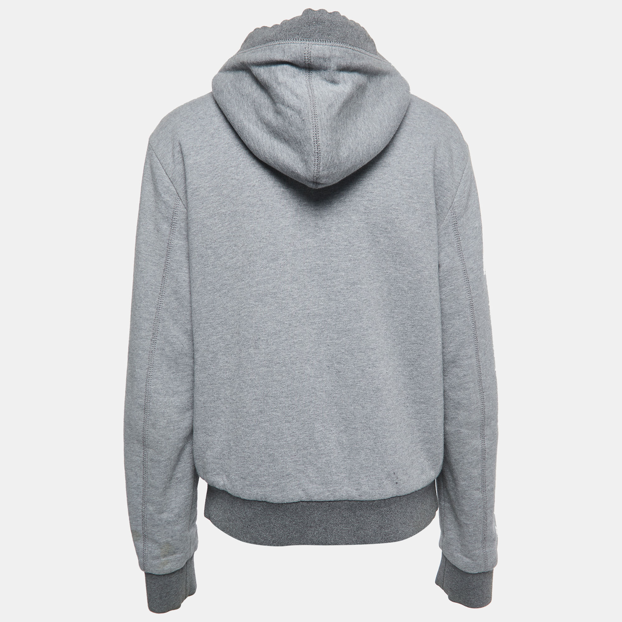 

Dolce & Gabbana Grey Leather and Knit Zip Front Hooded Jacket