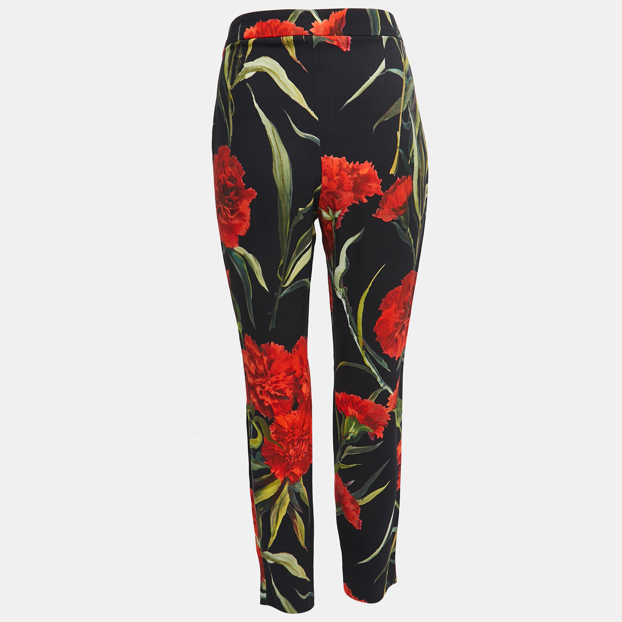 

Dolce & Gabbana Black Floral Printed Crepe Tapered Trousers