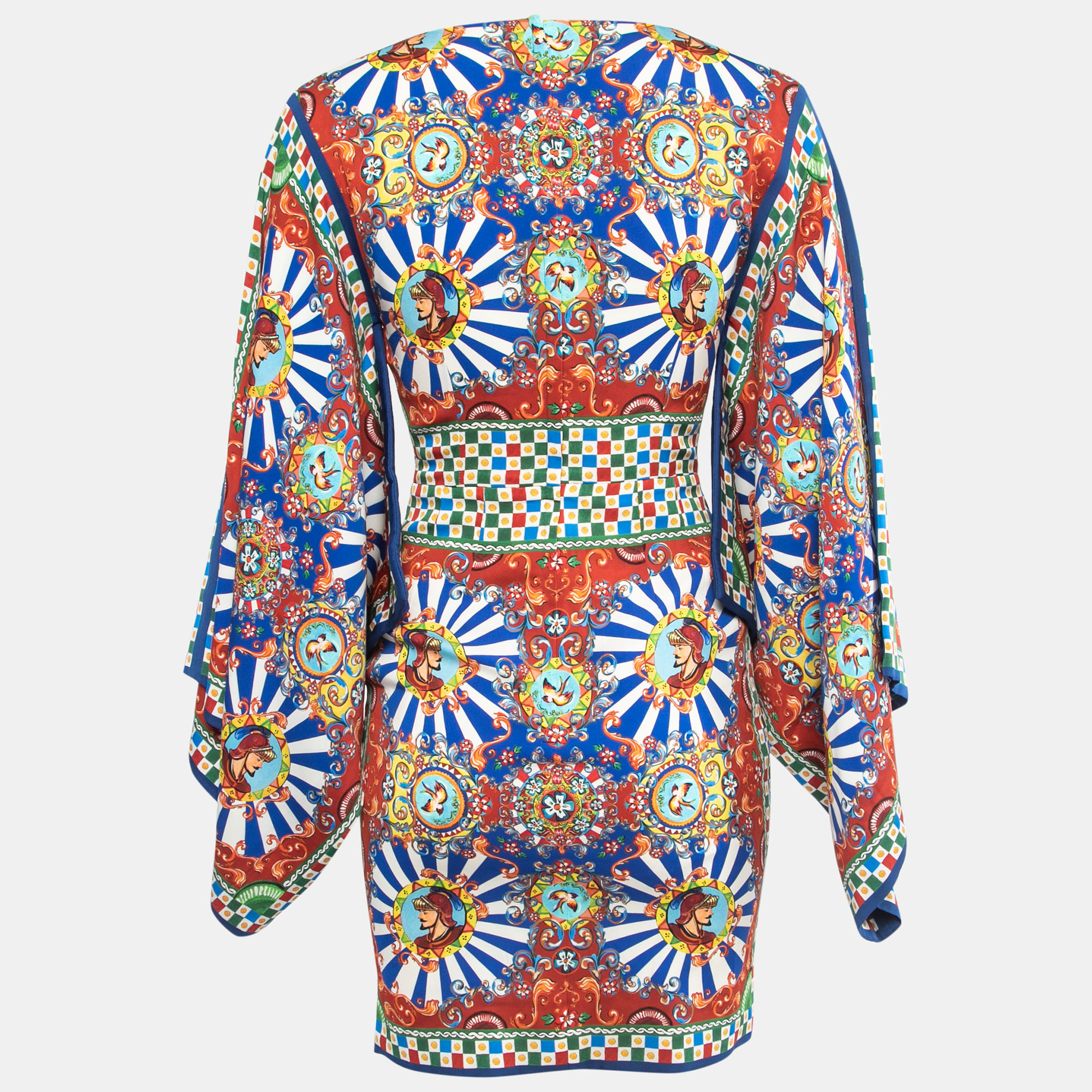 

Dolce & Gabbana Multicolor Printed Silk Wide Kimono Sleeve Short Dress