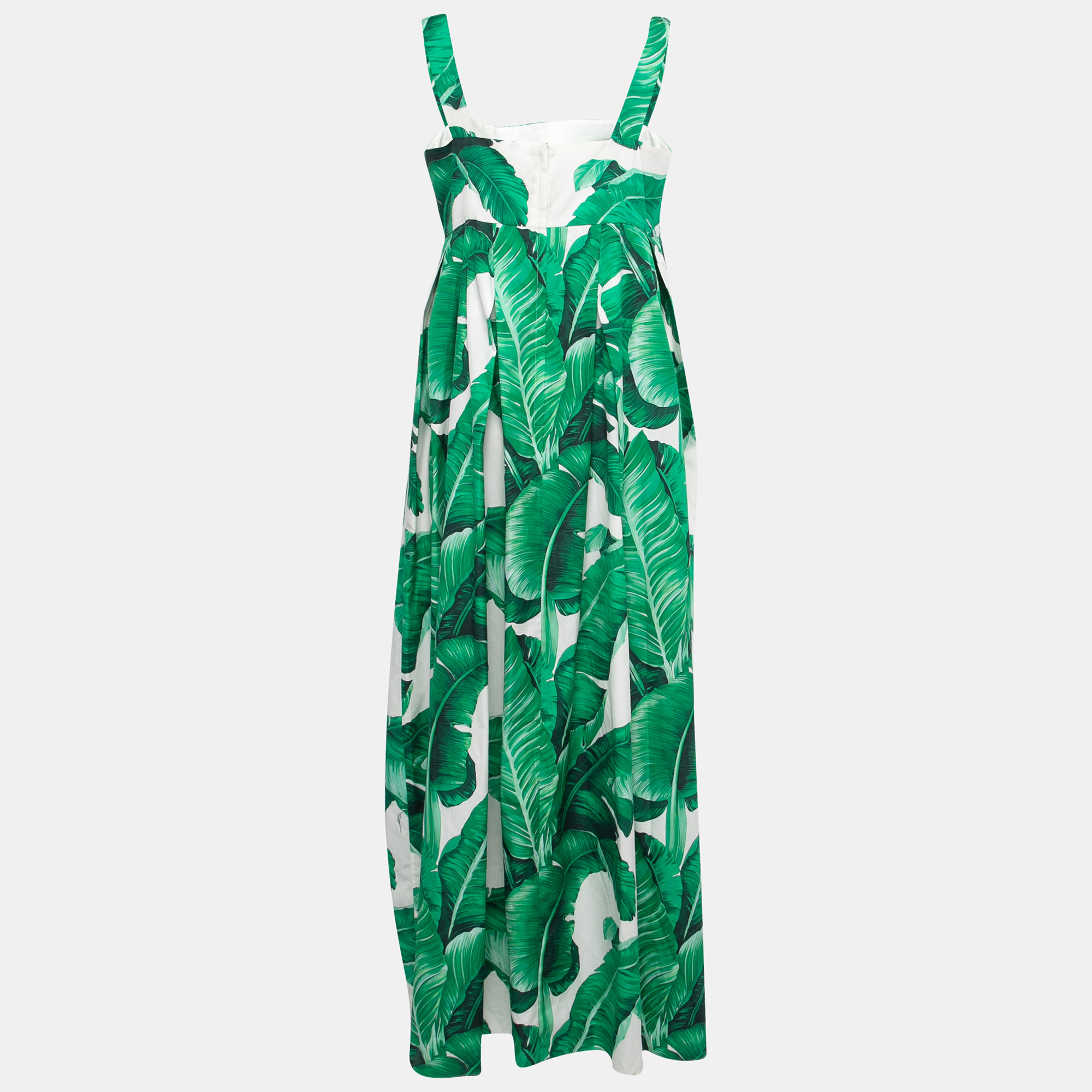 

Dolce & Gabbana Green Banana Leaf Print Cotton Maxi Dress