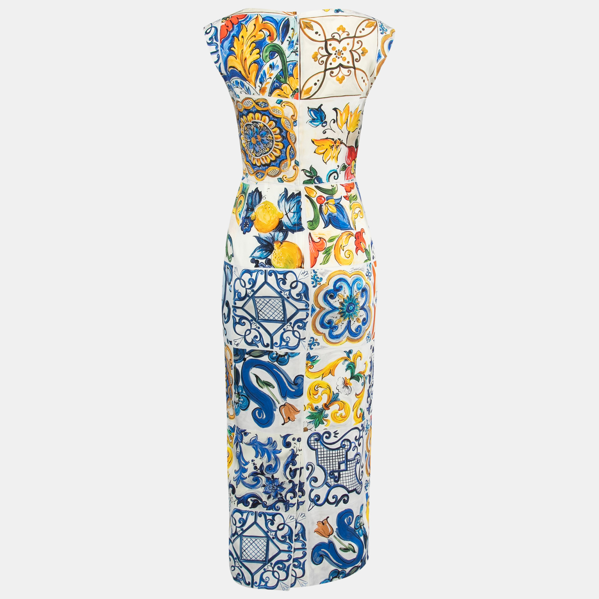 

Dolce & Gabbana Multicolor Tile Print Silk Sleeveless Midi Dress