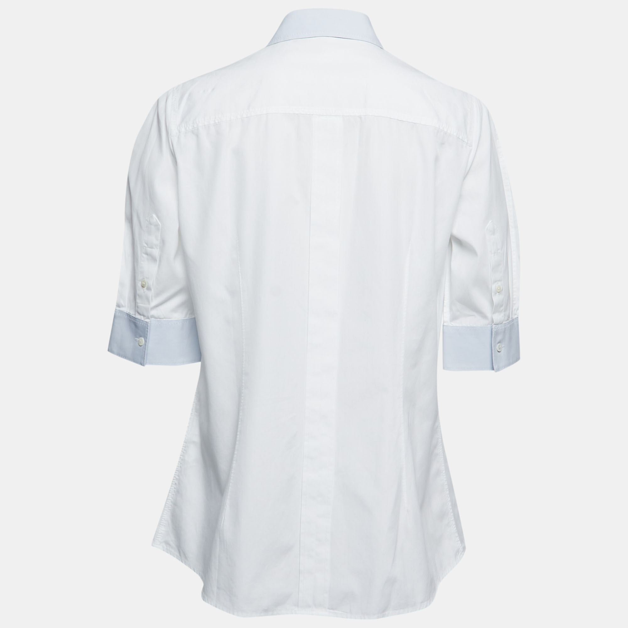 

Dolce & Gabbana White Cotton Contrast Trimmed Short Sleeve Button Front Shirt