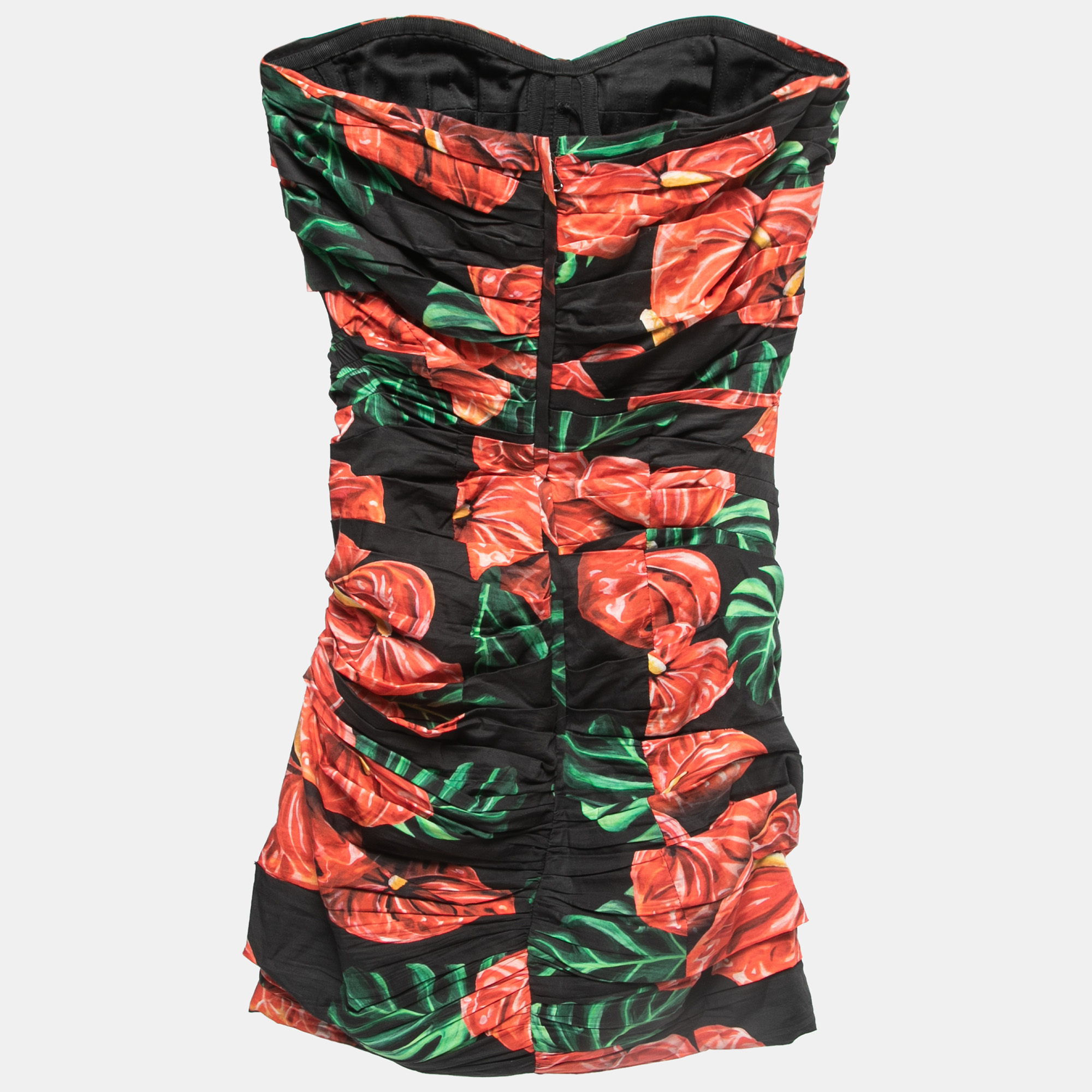 

Dolce & Gabbana Black Floral Printed Cotton Ruched Mini Dress