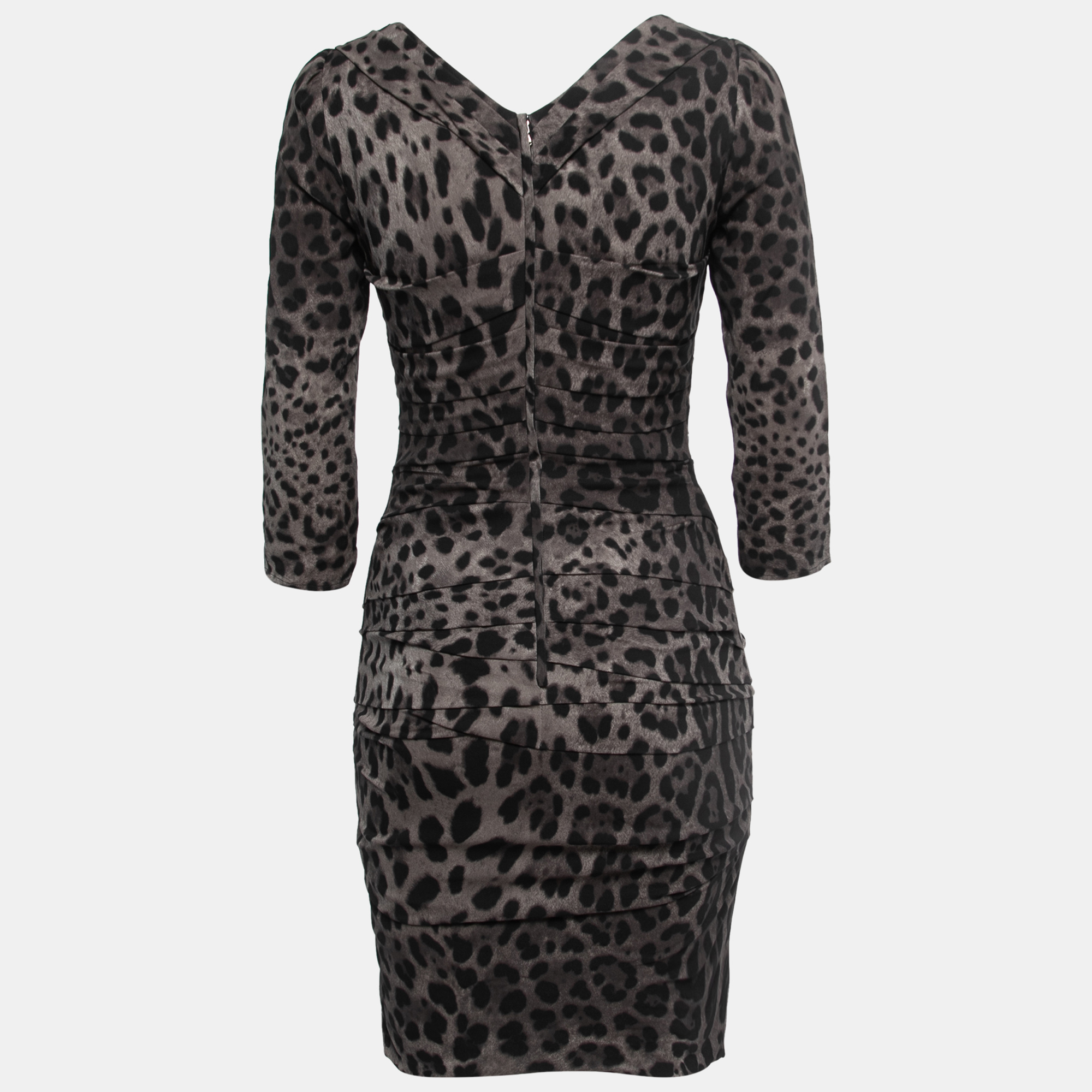 

Dolce & Gabbana Grey Animal Printed Silk Ruched Midi Dress