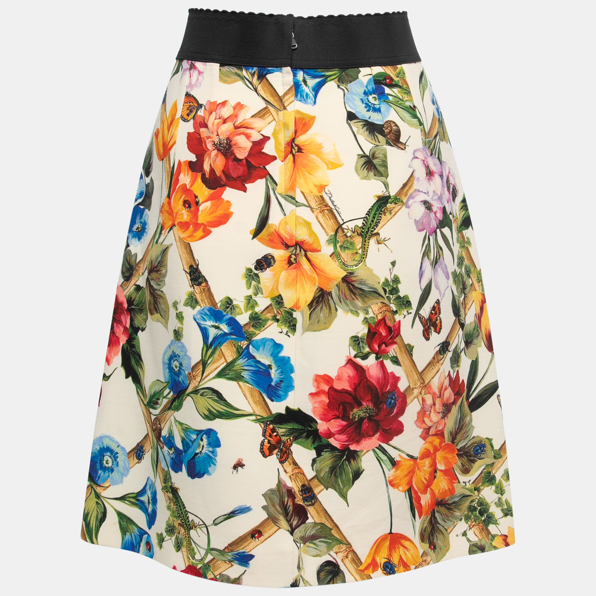 

Dolce & Gabbana Cream Floral Print Crepe Knee Length Skirt