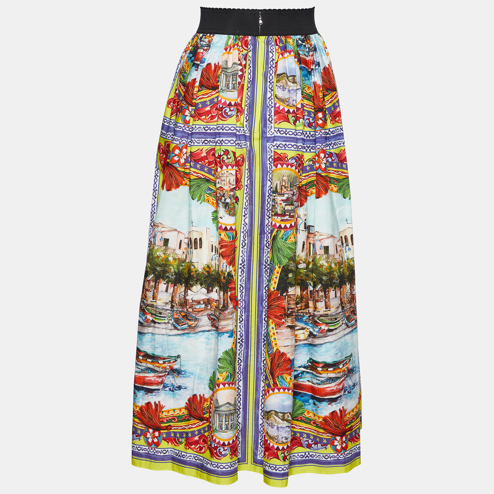 

Dolce & Gabbana Multicolor Sicilian Postcard Printed Cotton Midi Skirt