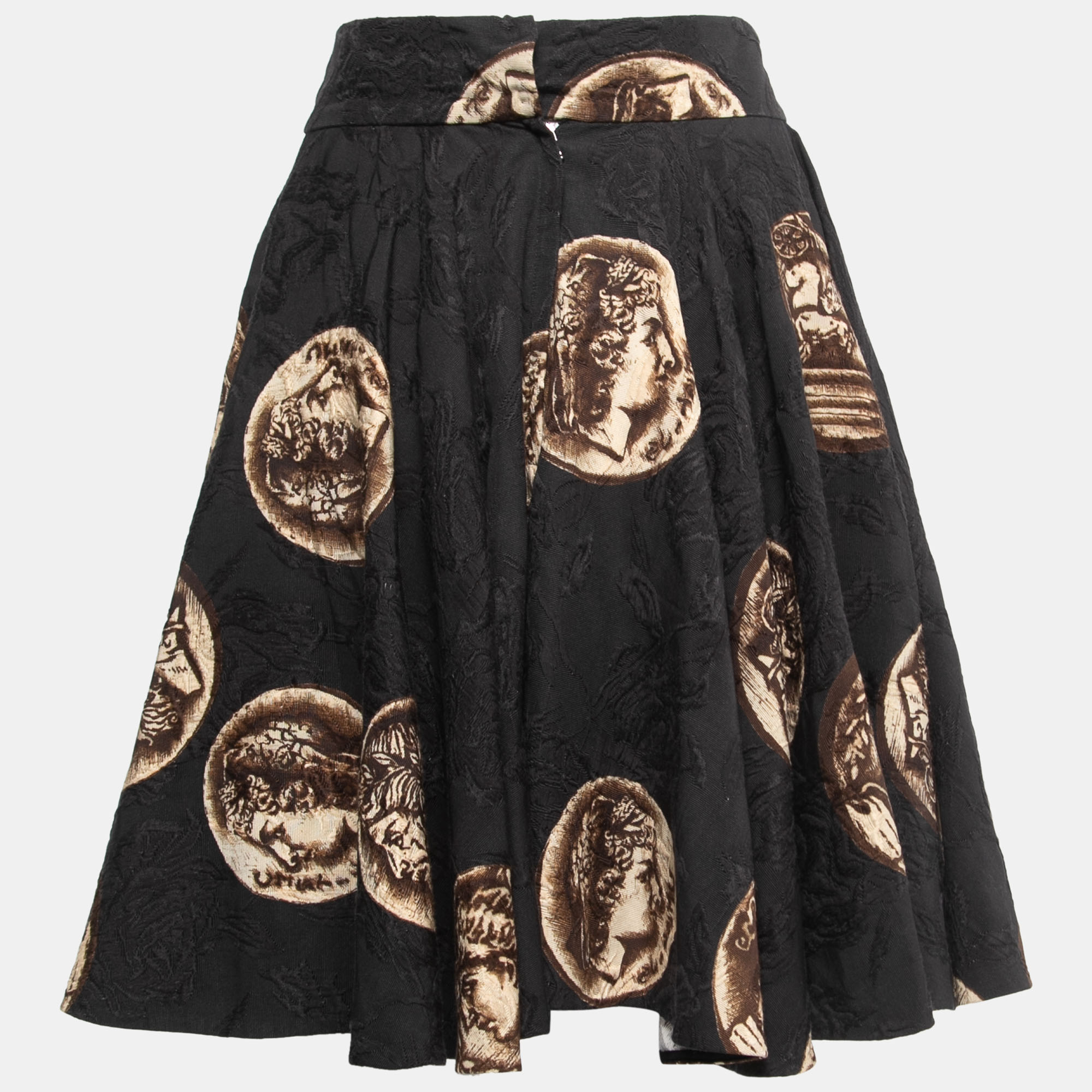 

Dolce & Gabbana Black Coin Printed Cotton & Silk Flared Mini Skirt