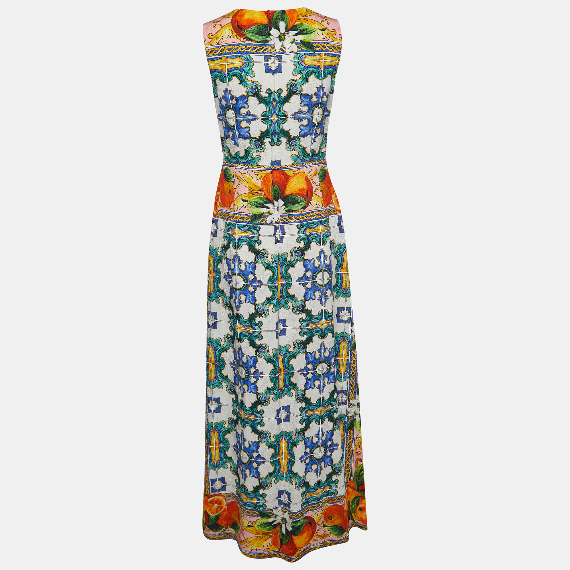 

Dolce & Gabbana Multicolor Tile Printed Jacquard Sleeveless Midi Dress