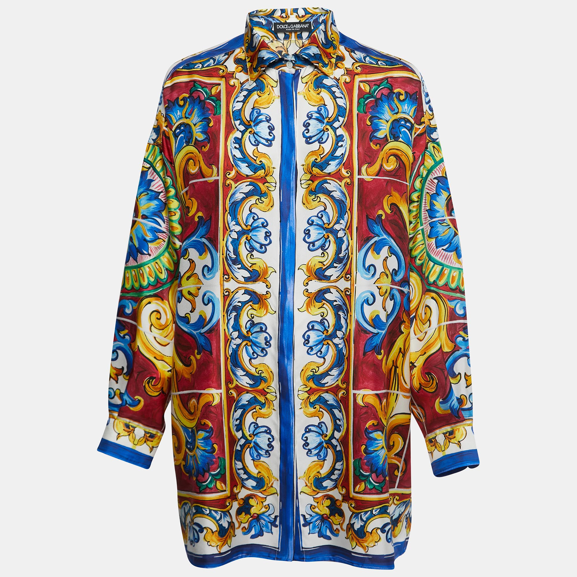 Pre Owned Dolce & Gabbana Multicolor Printed Silk Shirt M