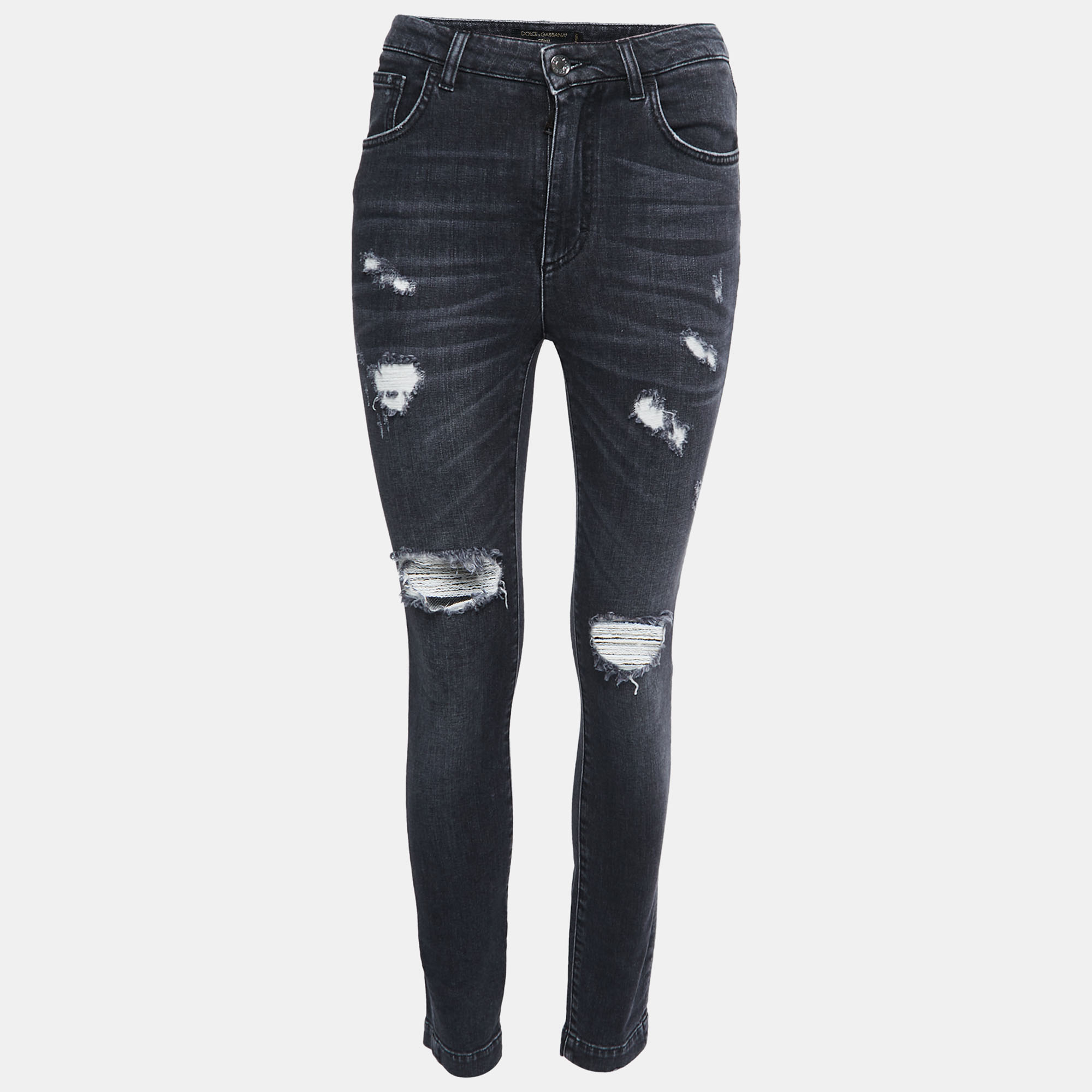

Dolce & Gabbana Charcoal Grey Distressed Denim Frayed Skinny Jeans S