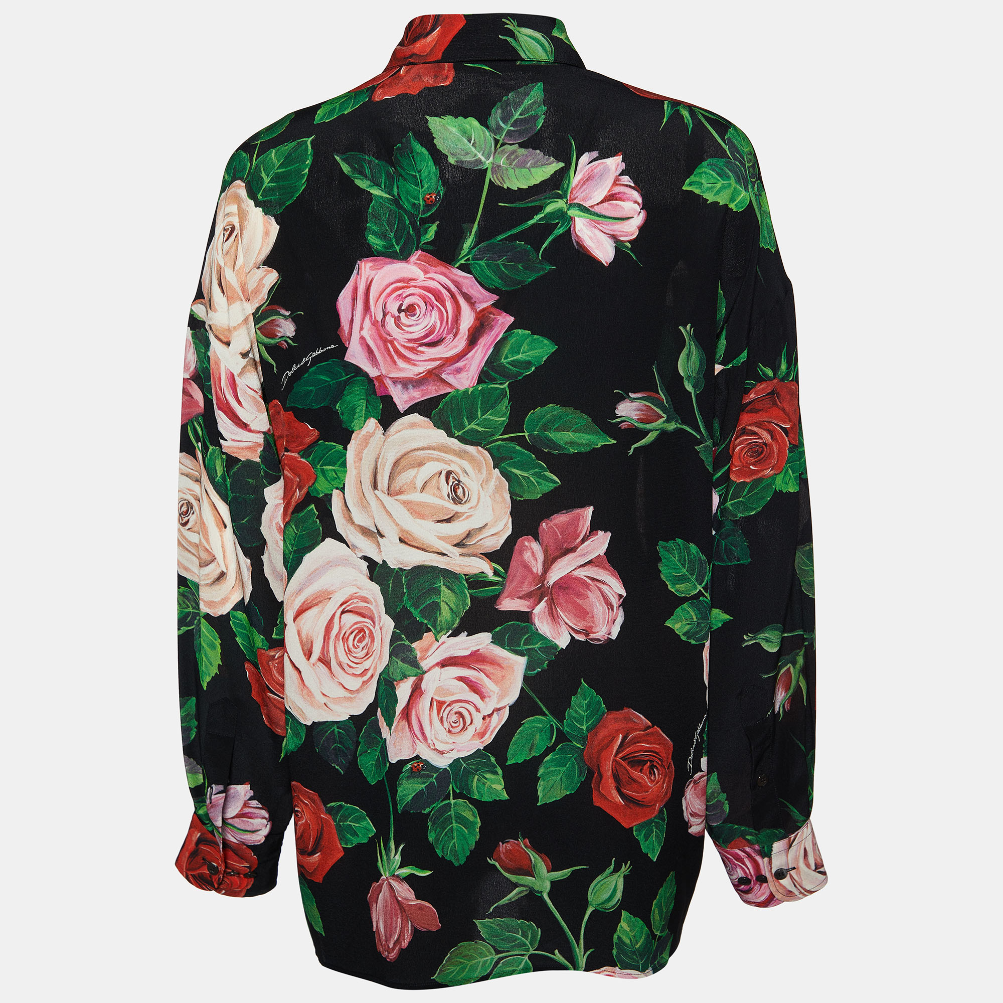 

Dolce & Gabbana Black Rose Printed Silk Button Front Shirt
