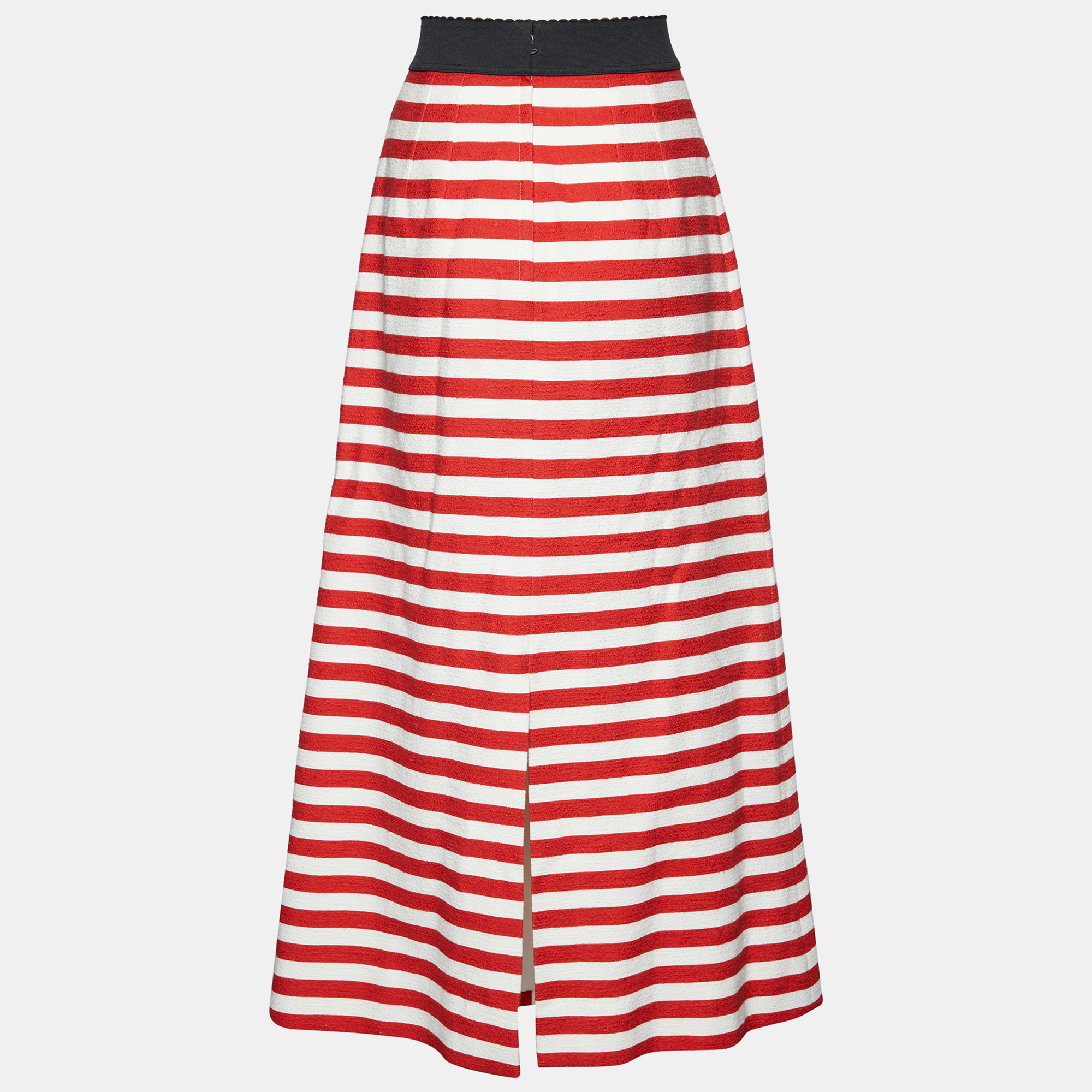 

Dolce & Gabbana Red & White Striped Embellished Cotton Maxi Skirt