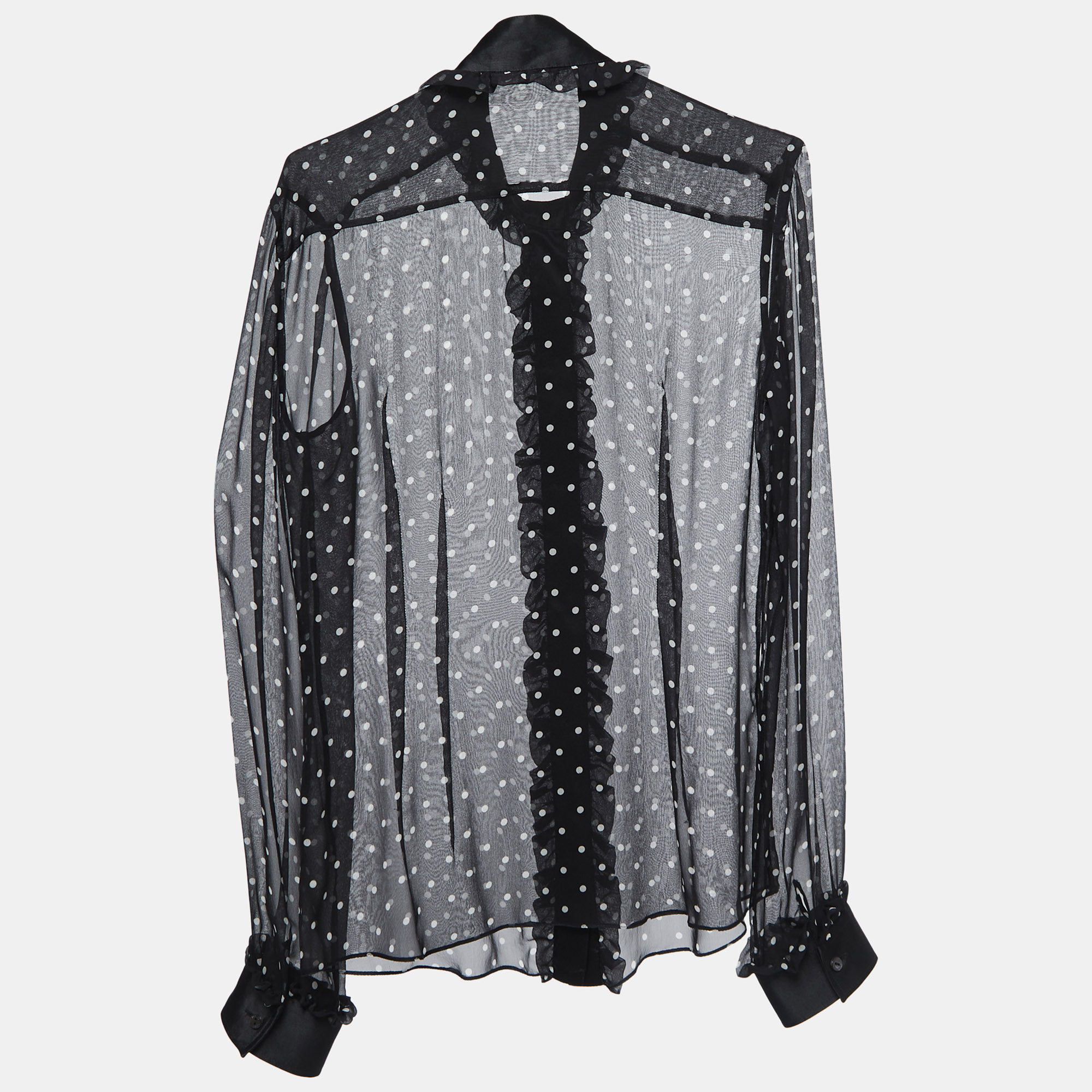 

Dolce & Gabbana Black Polka Dotted Chiffon Button Front Full Sleeve Shirt Blouse