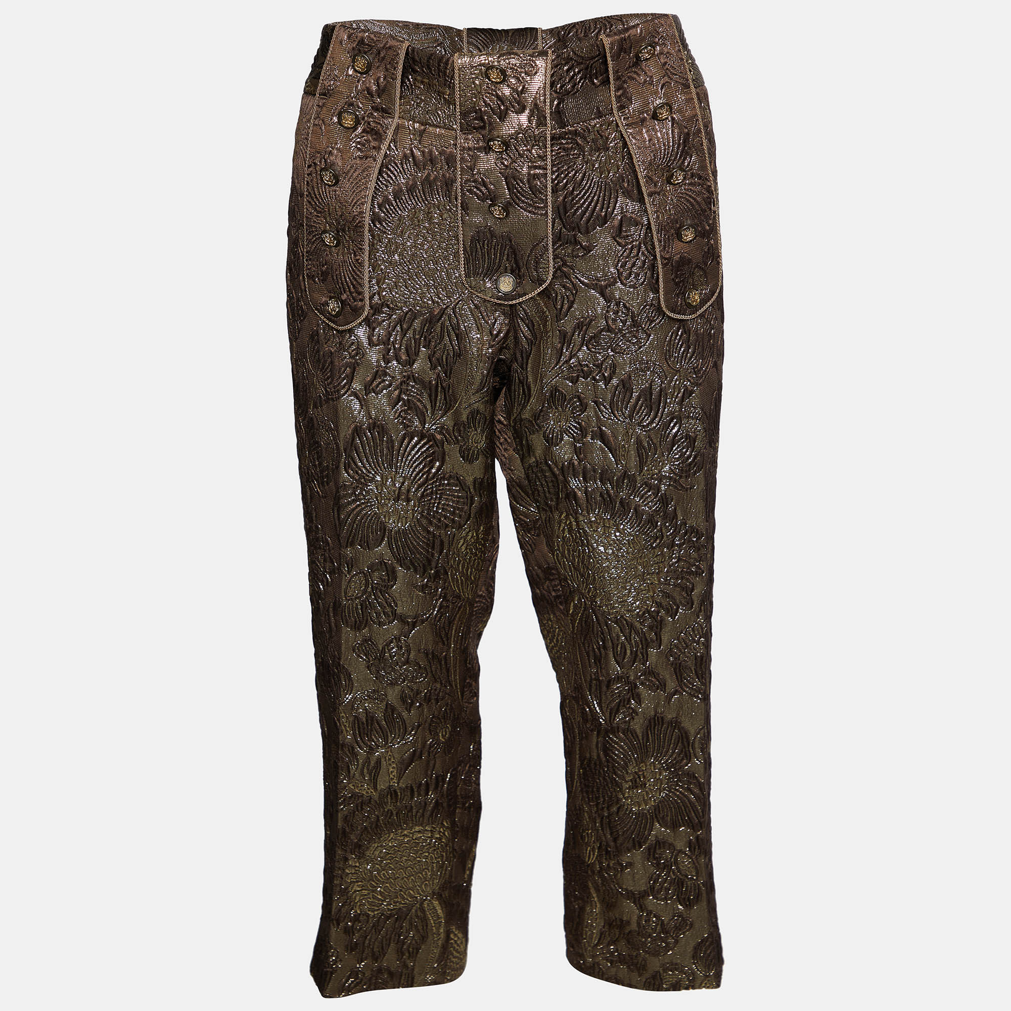 Pre-owned Dolce & Gabbana Gold Brocade Cropped Trousers M